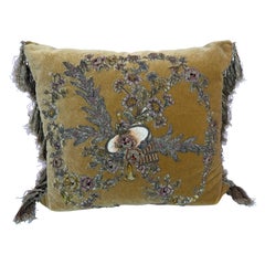 19th C. Metallic & Chenille Embroidered Velvet Pillow by Melissa Levinson