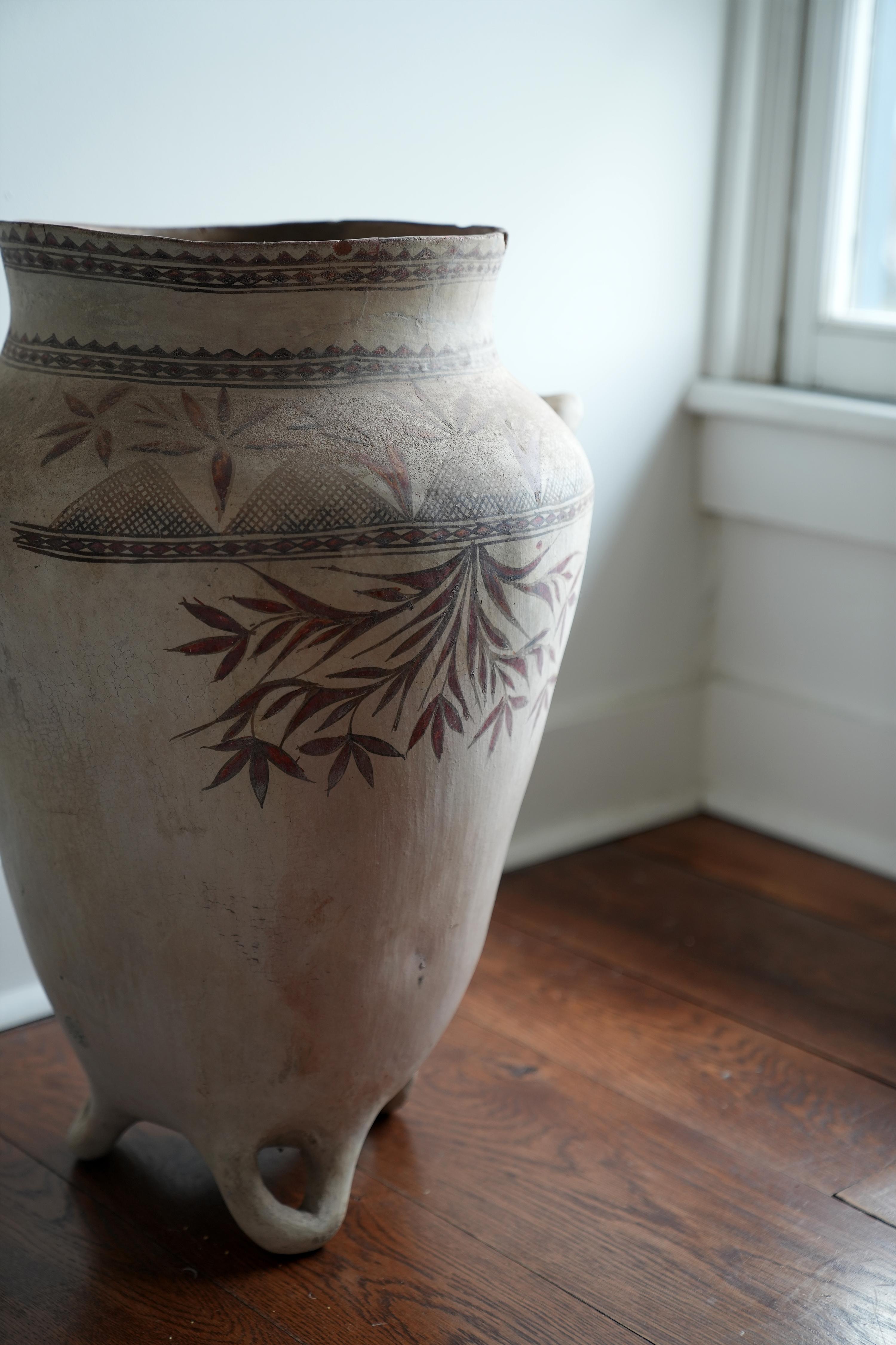 19th C Mexican Terracotta Painted Pot In Distressed Condition For Sale In Hudson, NY