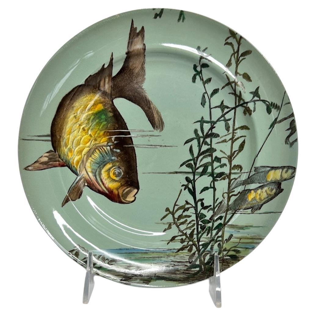 19th c. Minton Aesthetic Movement "Aquarium" Fish Plate For Sale