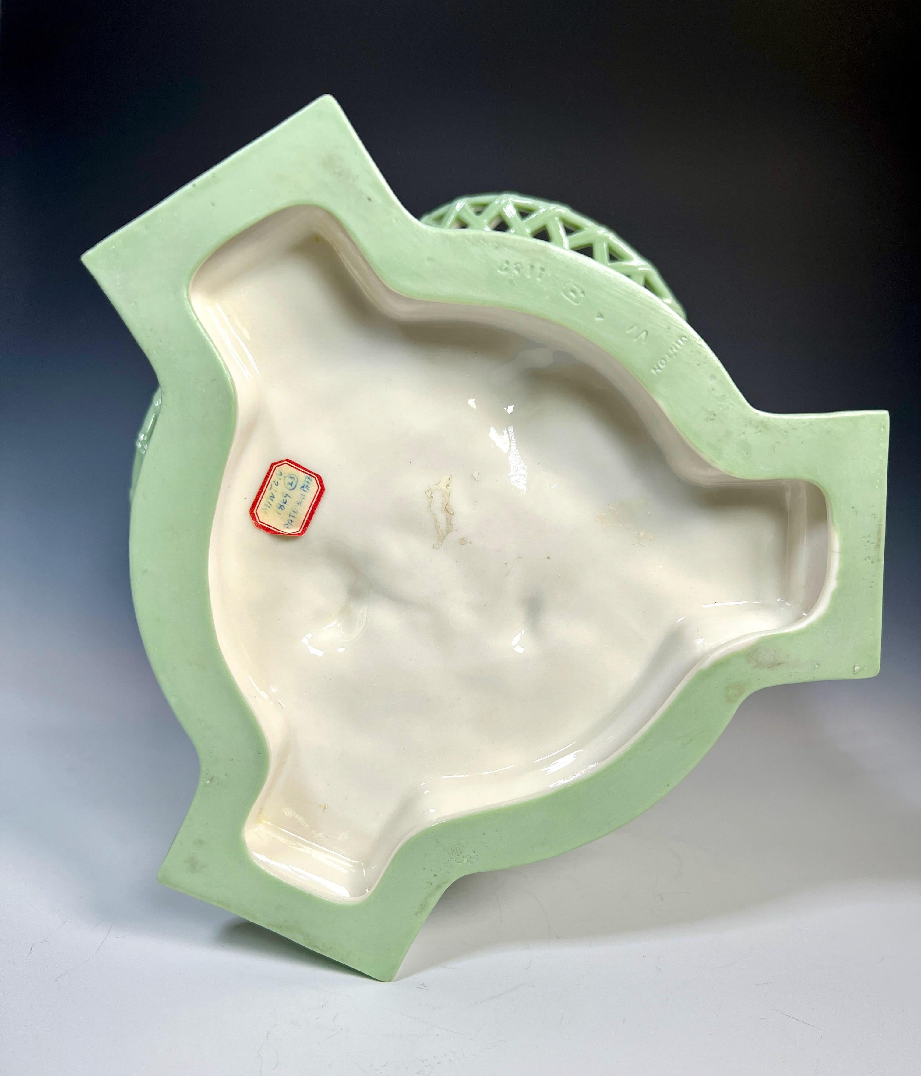 19th C. Minton Figural Putti Porcelain Basket Centerpiece Celedon & White  1