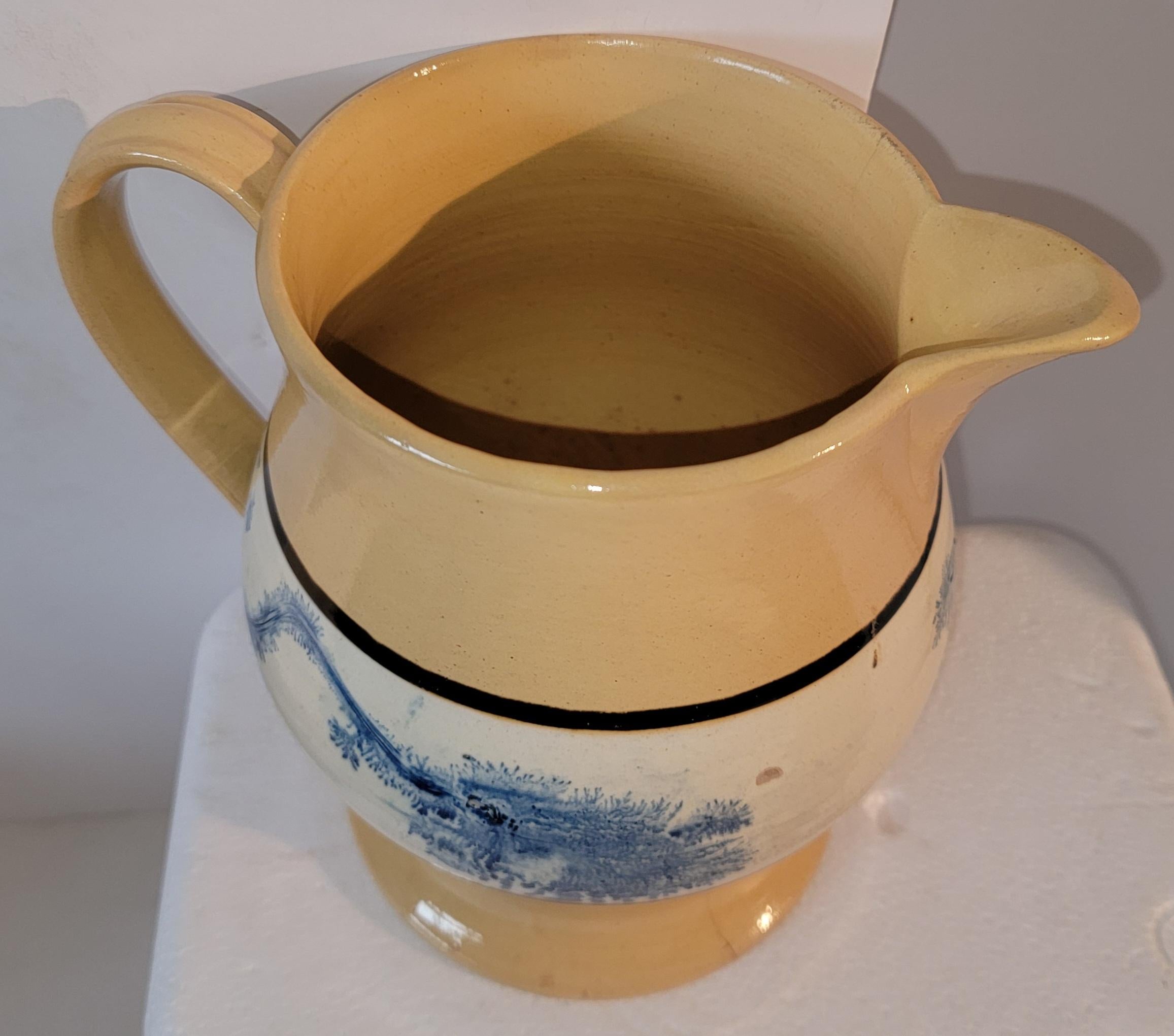 Pottery 19th C Mochaware Milk Pitcher For Sale
