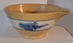 19th C Mochaware Mixing Bowl W/Spout