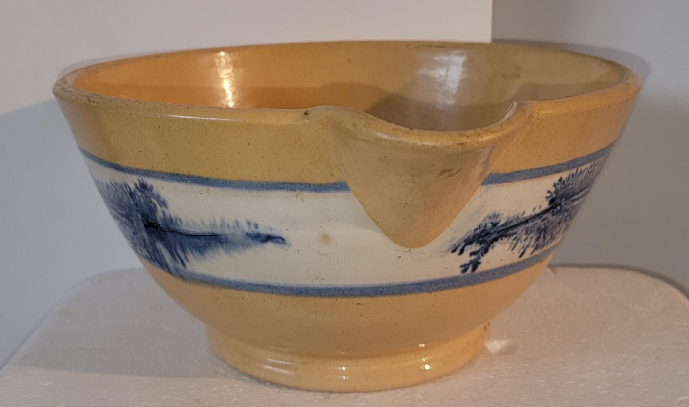 19th Century 19th C Mochaware Mixing Bowl W/Spout For Sale