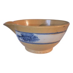 19th C Mochaware Mixing Bowl W/Spout