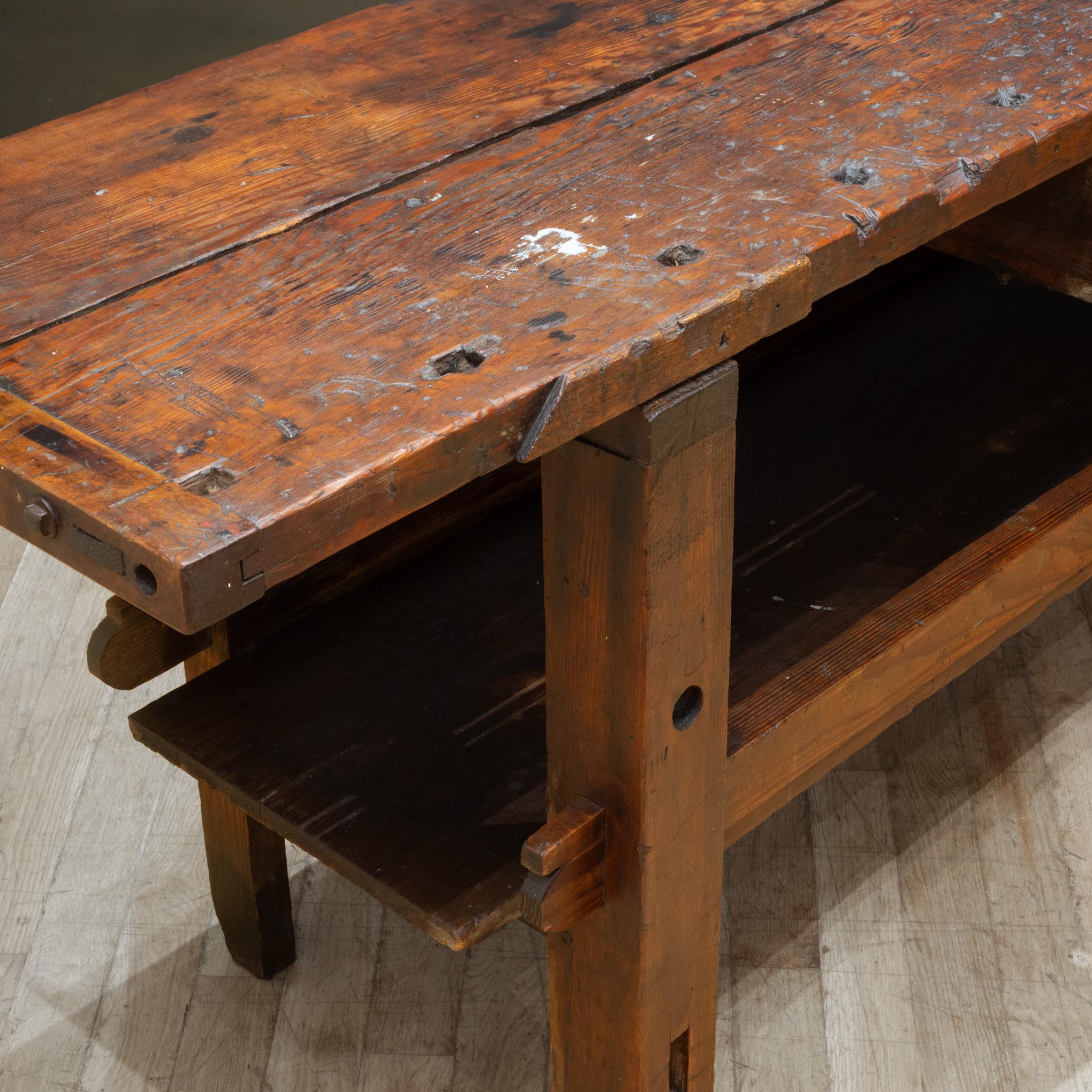 19th c. Monumental American Carpenter's Workbench with Two Drawers c.1850-1890 In Good Condition In San Francisco, CA