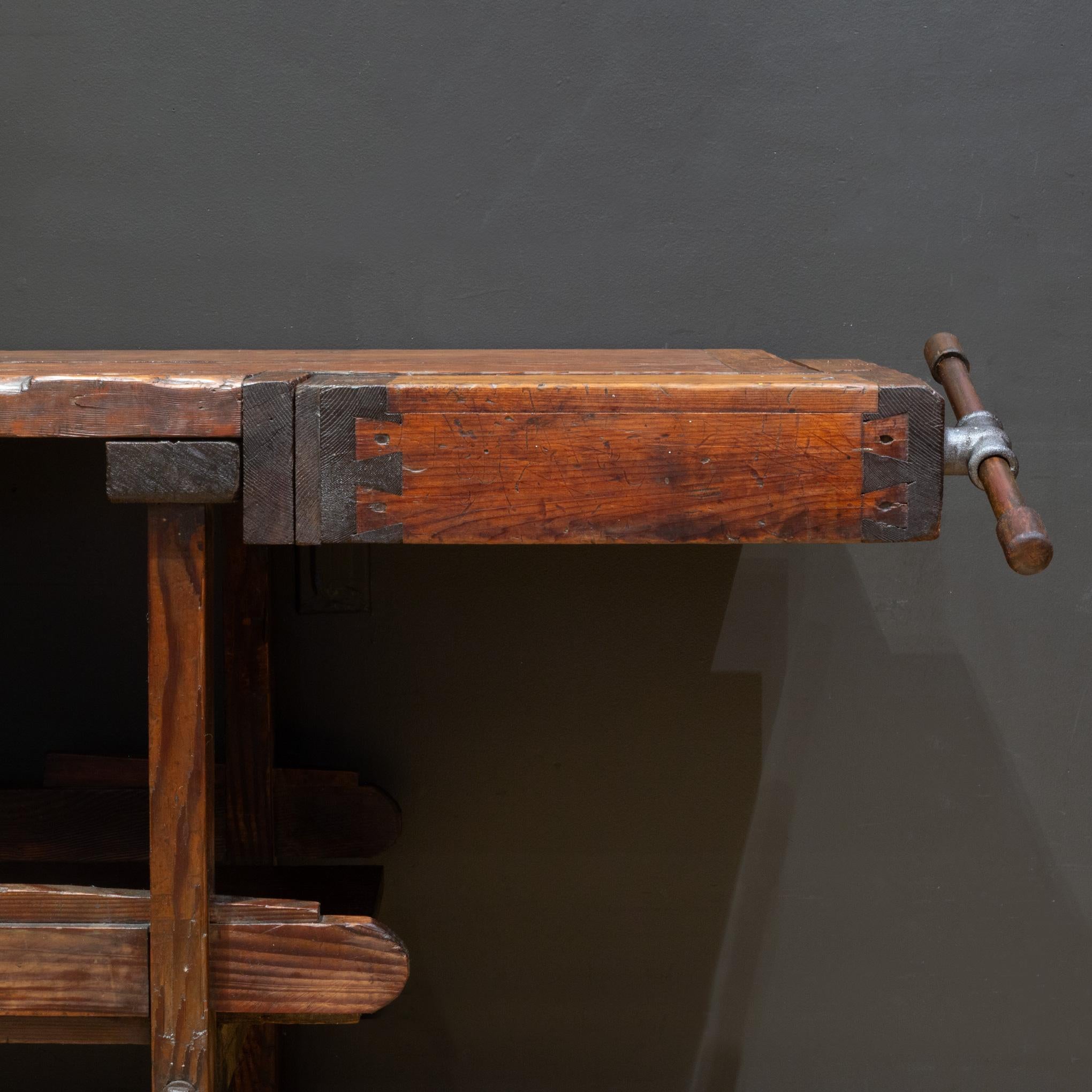 Steel 19th c. Monumental American Carpenter's Workbench with Two Drawers c.1850-1890