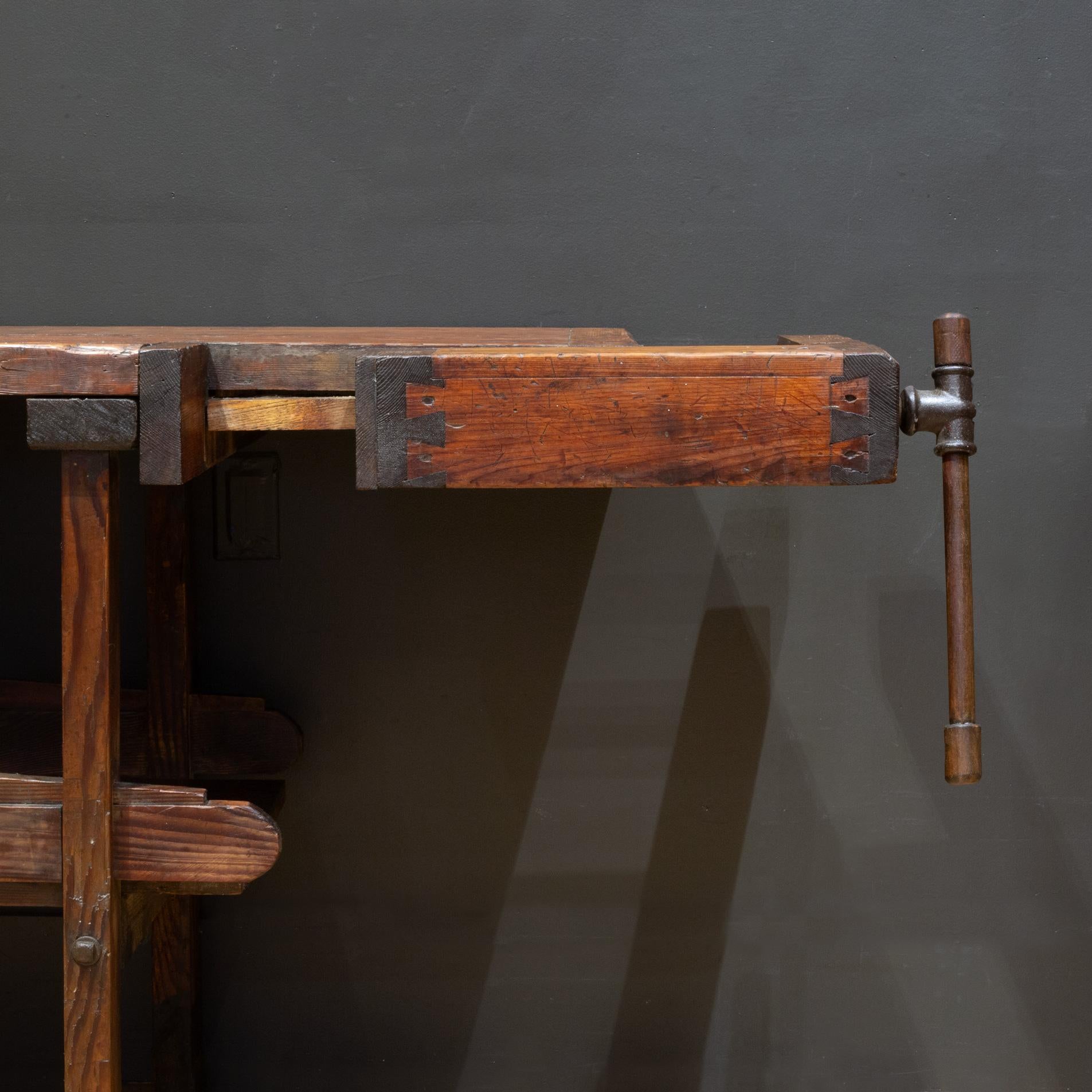 19th c. Monumental American Carpenter's Workbench with Two Drawers c.1850-1890 1