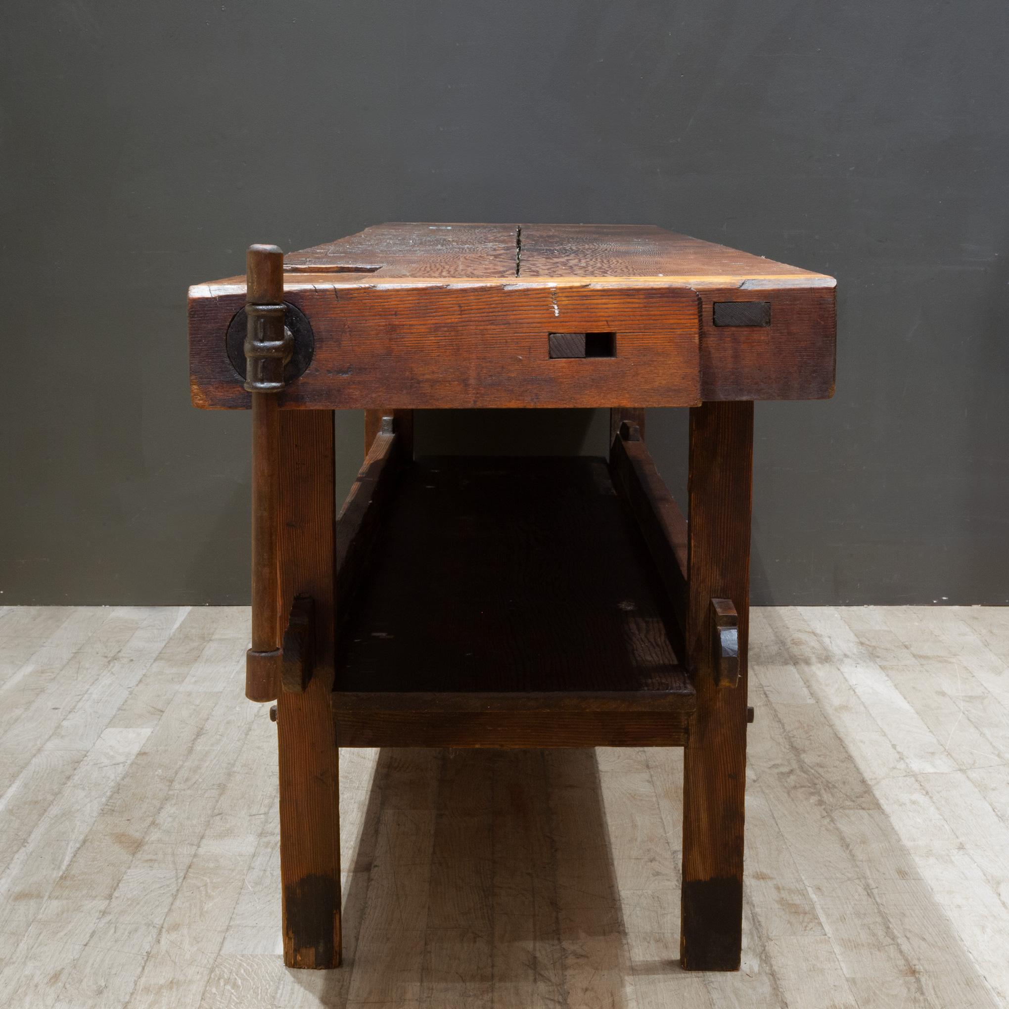19th c. Monumental American Carpenter's Workbench with Two Drawers c.1850-1890 2
