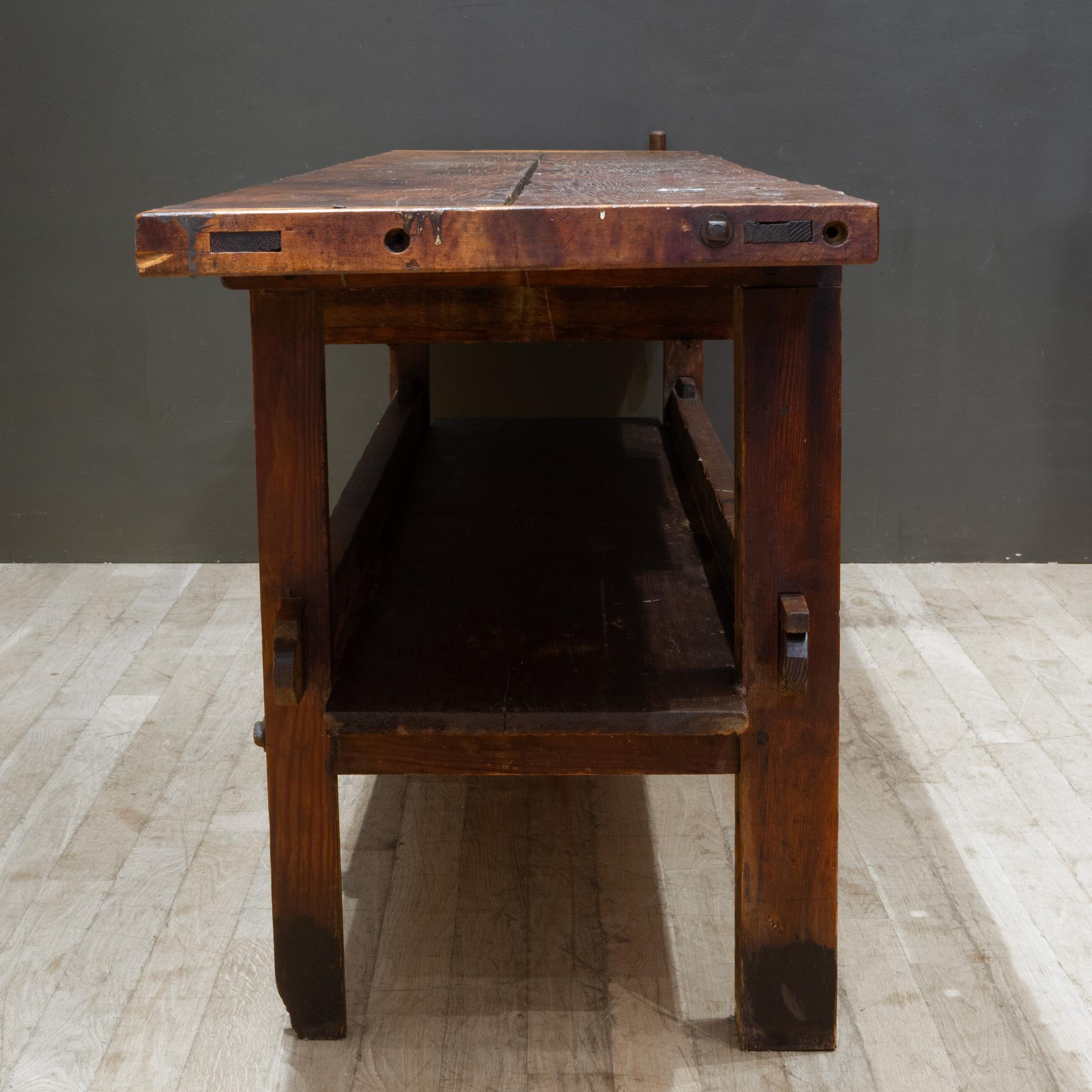19th c. Monumental American Carpenter's Workbench with Two Drawers c.1850-1890 3