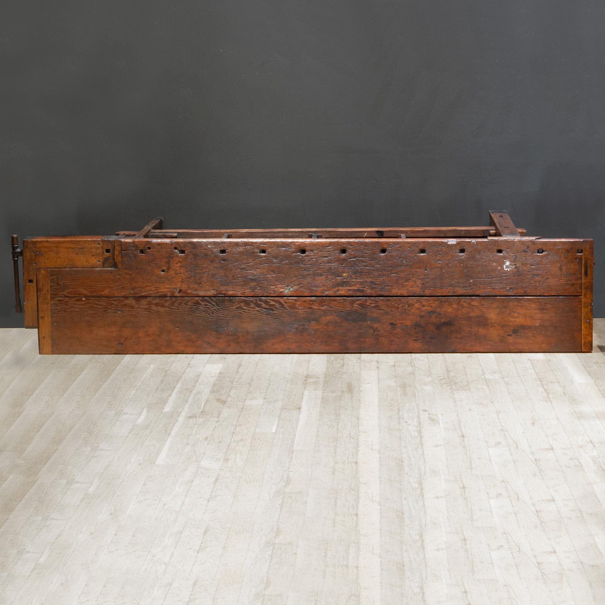 19th c. Monumental American Carpenter's Workbench with Two Drawers c.1850-1890 4