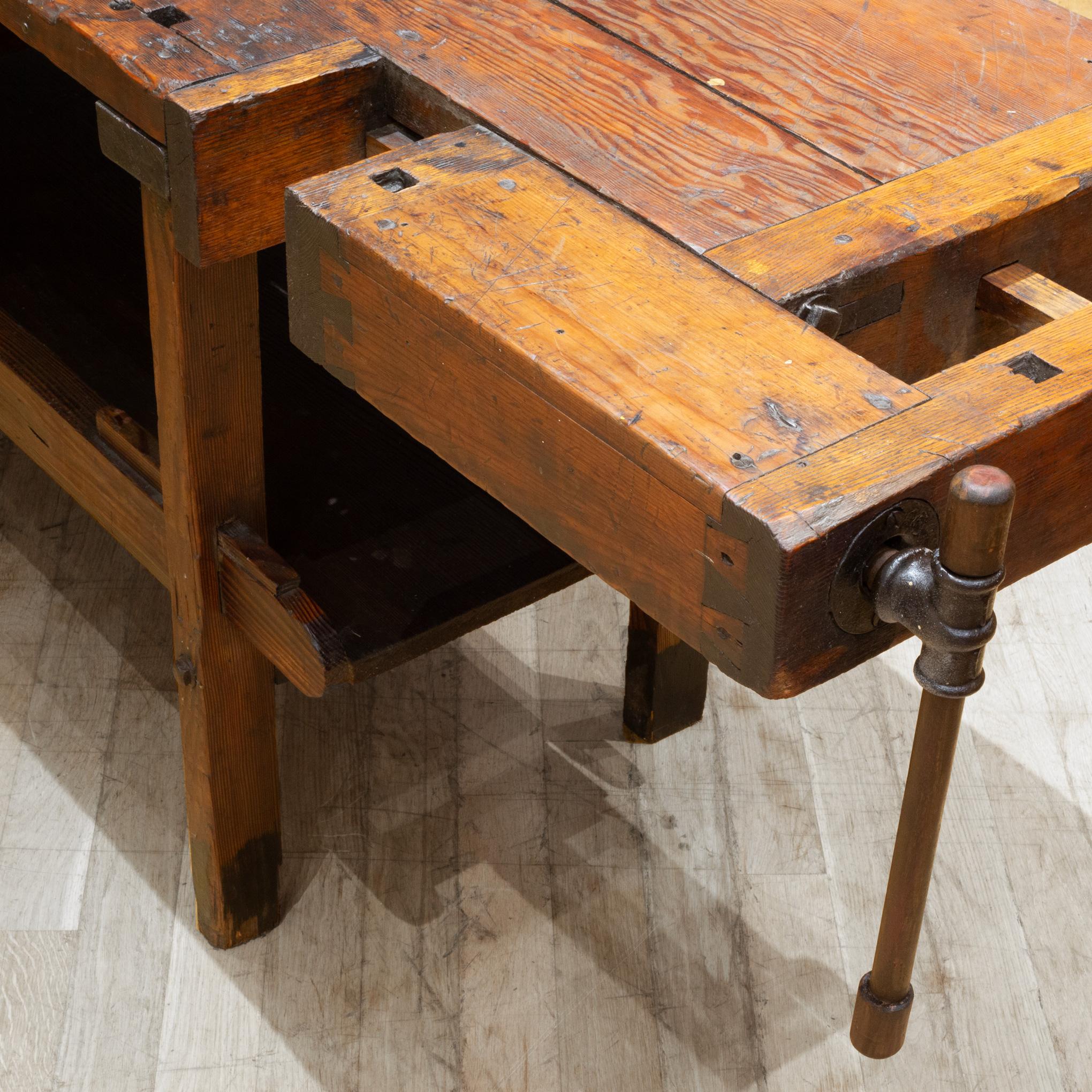 19th c. Monumental American Carpenter's Workbench with Two Drawers c.1850-1890 7