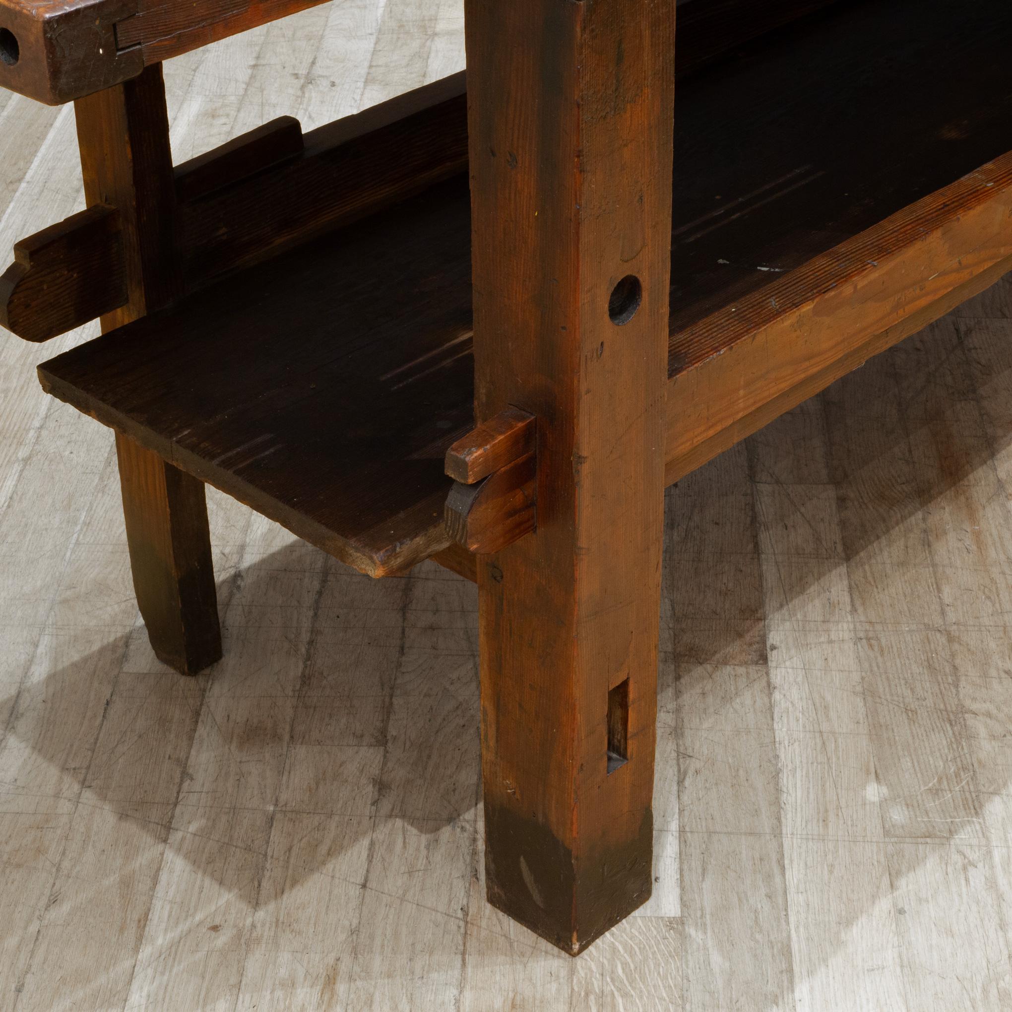 19th c. Monumental American Carpenter's Workbench with Two Drawers c.1850-1890 8
