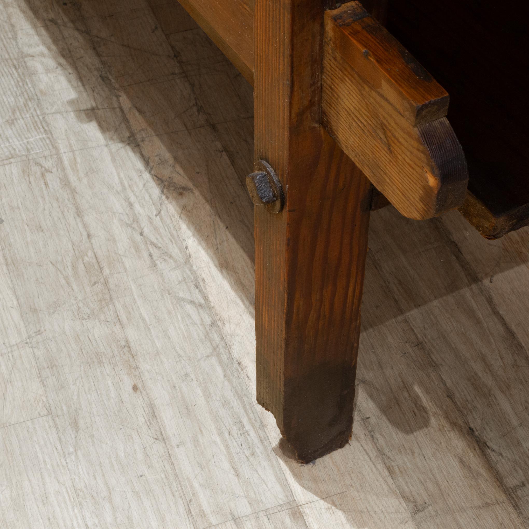 19th c. Monumental American Carpenter's Workbench with Two Drawers c.1850-1890 10