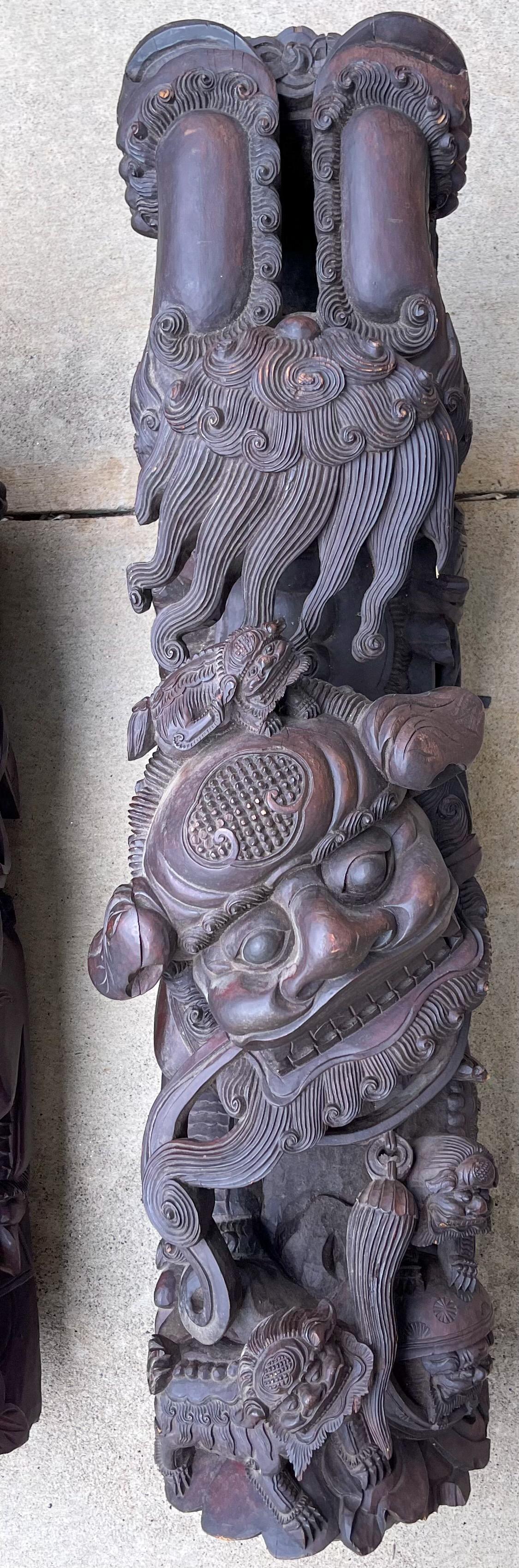 19th-C. Monumental Chinese Carved Food Dog Corbels / Architectural Fragments, 2 For Sale 5