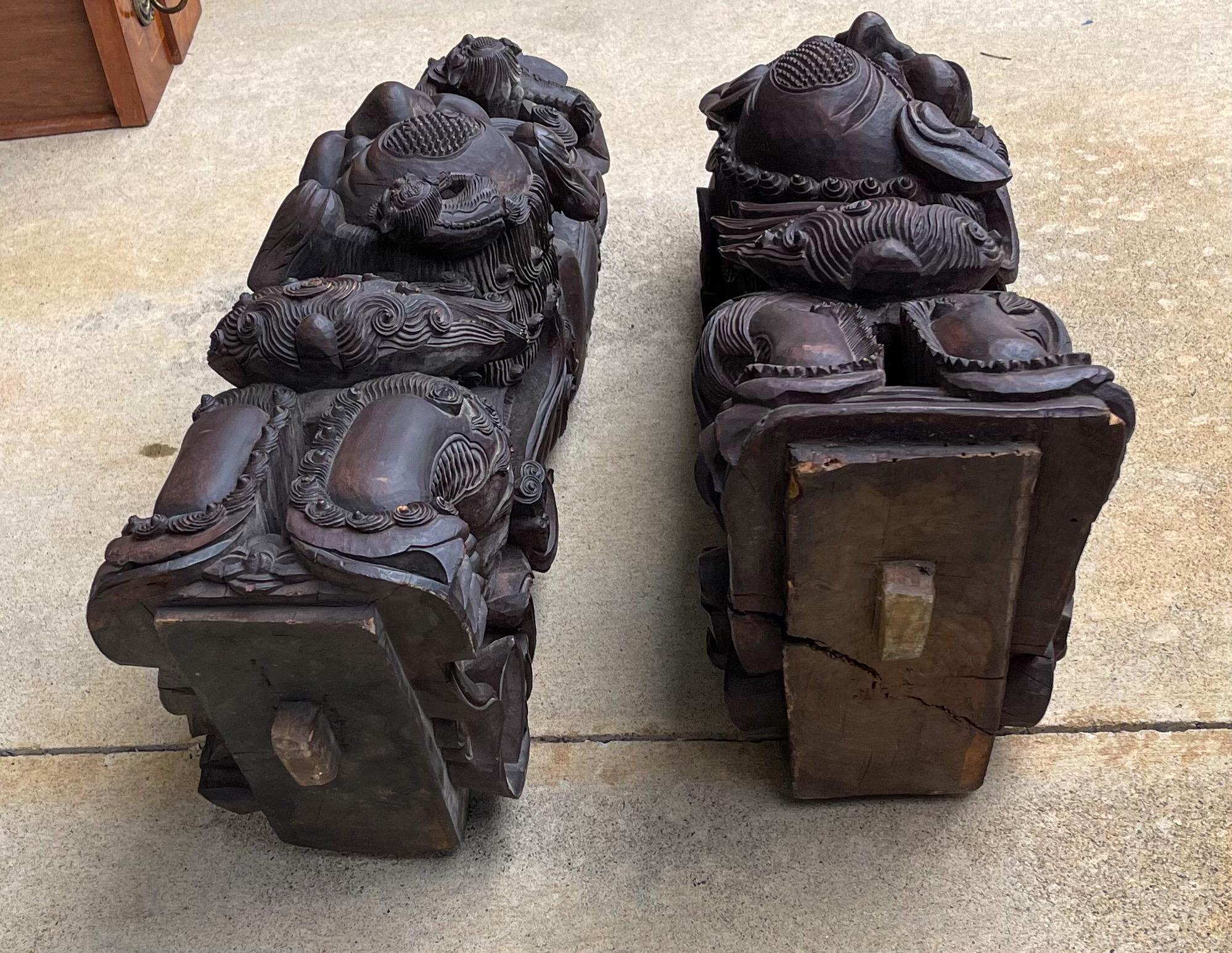 19th-C. Monumental Chinese Carved Food Dog Corbels / Architectural Fragments, 2 For Sale 7