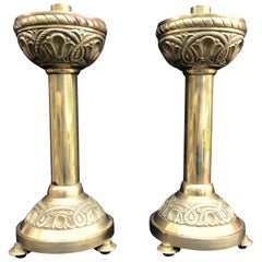 19th Century Monumental English Ecclesiastical Brass Candlesticks Gothic Revival