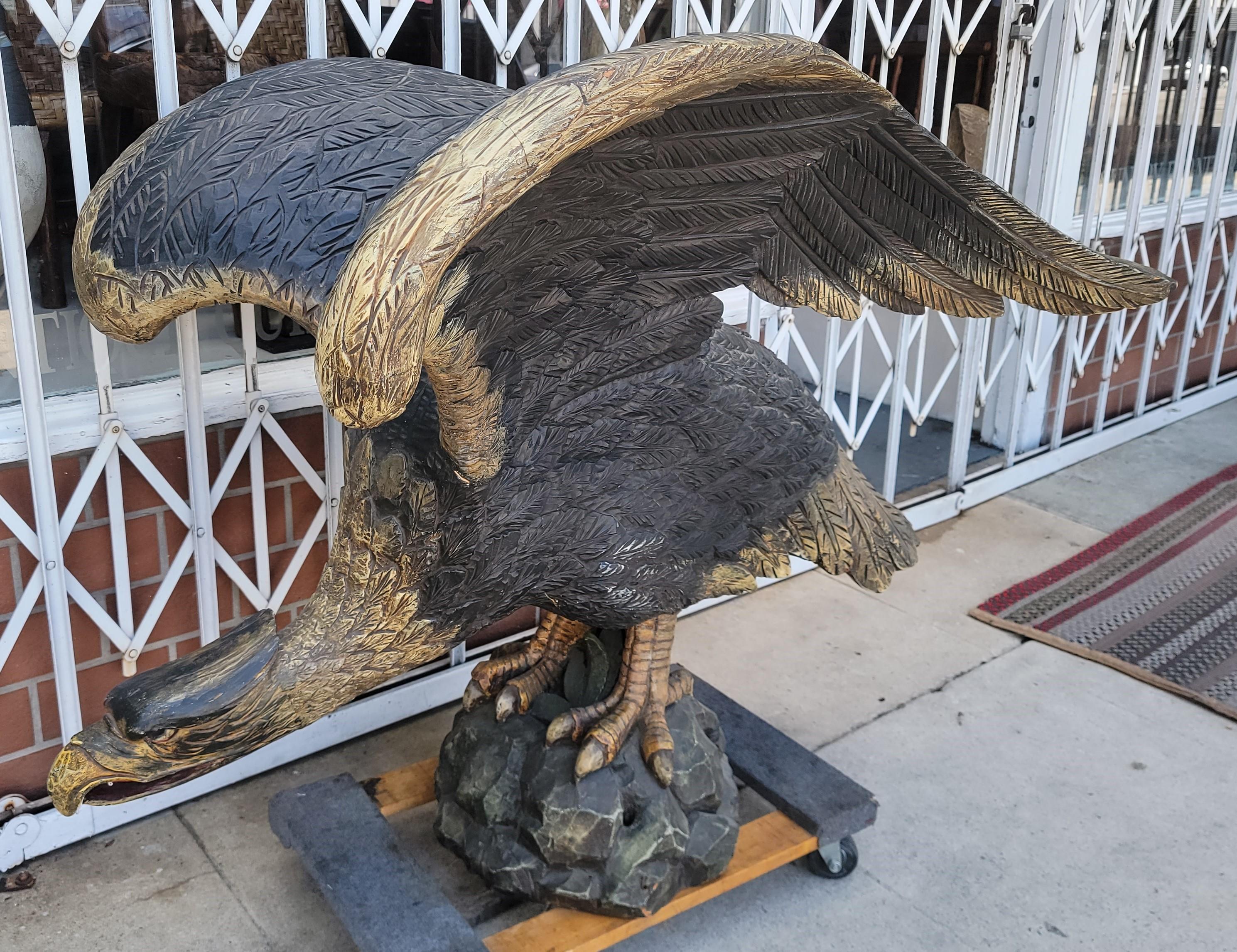 American 19th C Monumental Hand Carved & Painted Eagle Sculpture For Sale