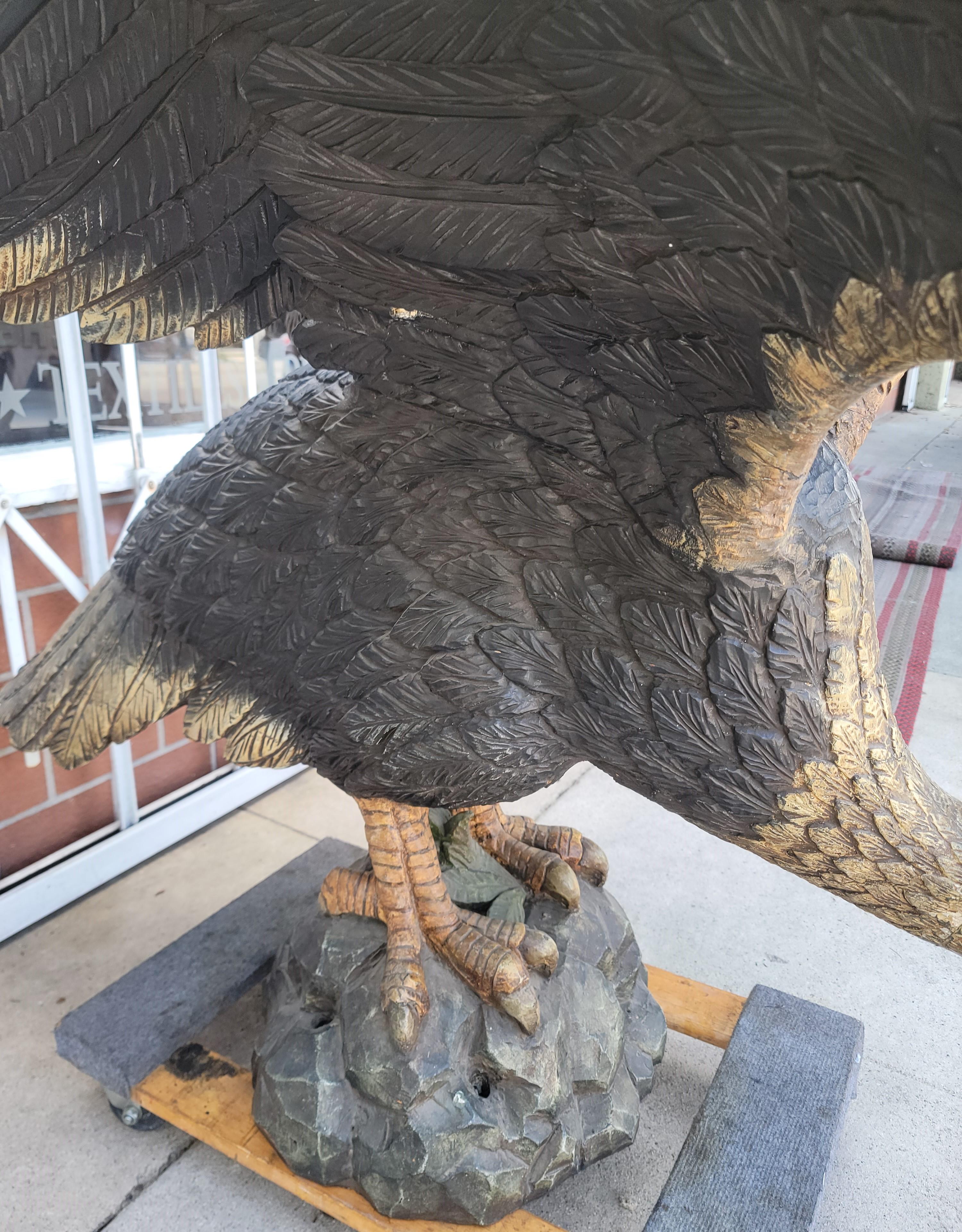 19th C Monumental Hand Carved & Painted Eagle Sculpture In Good Condition For Sale In Los Angeles, CA