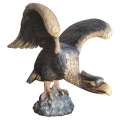 19th C Monumental Hand Carved & Painted Eagle Sculpture
