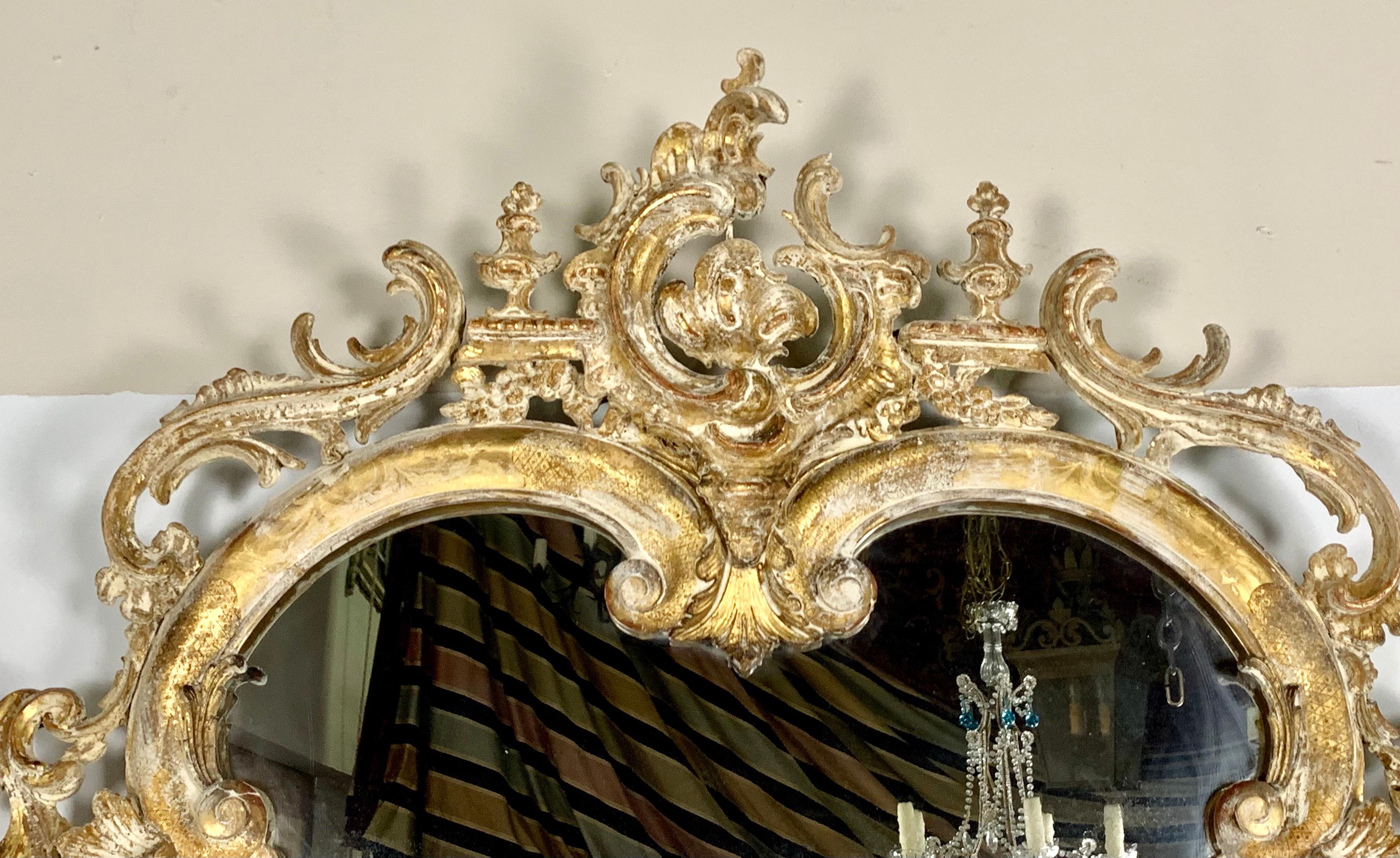 Hand-Carved 19th C. Monumental Sized French Gilt Wood Rococo Style Mirror