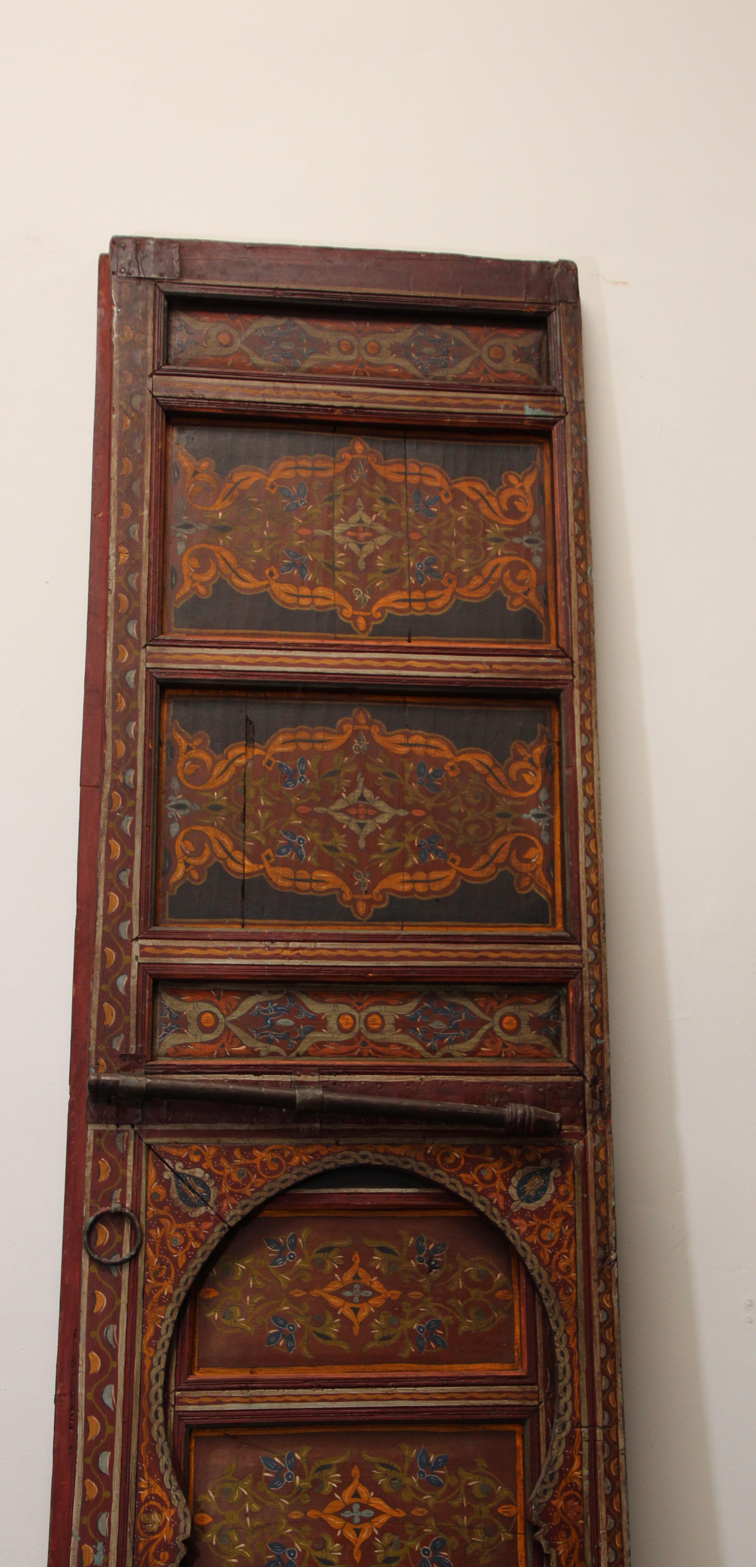 19th Century Moroccan Antique Double Door with Hand Painted Moorish Designs For Sale 2