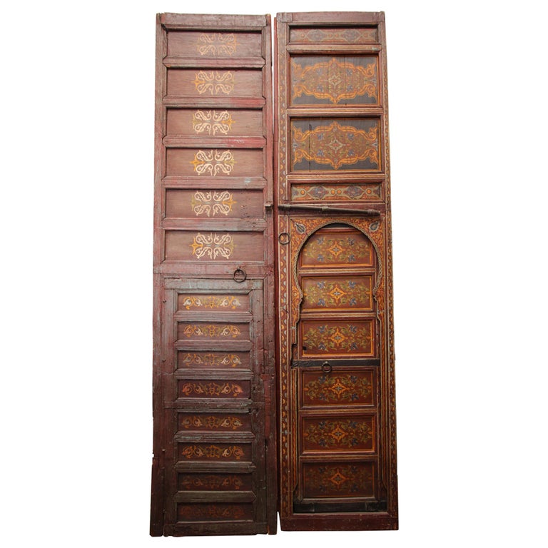 19th Century Moroccan Antique Double Door with Hand Painted Moorish Designs For Sale