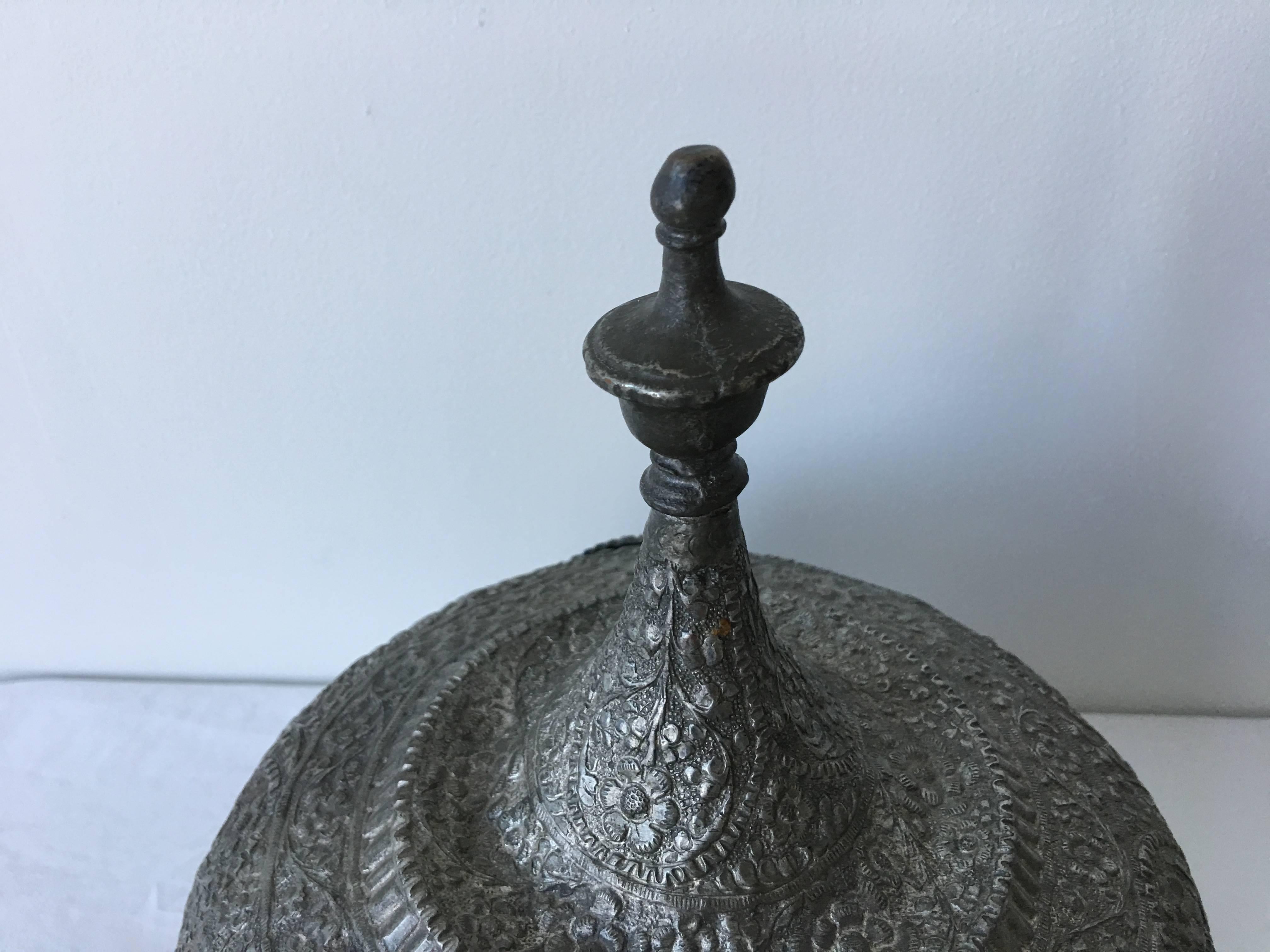 Hammered 19th Century Moroccan Pewter Tea Set and Caddy For Sale