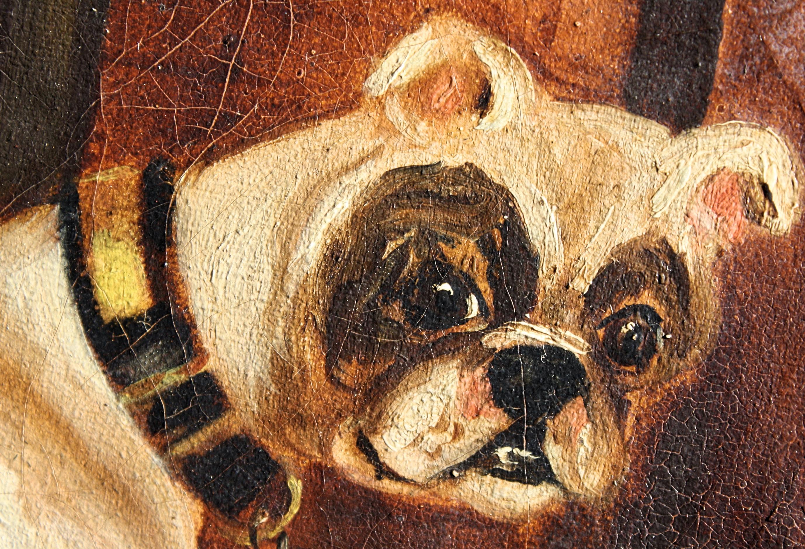 Naive Oil Canvas Bulldog Maple Frame 'A Sad Dog Out All Night & No Key' 3