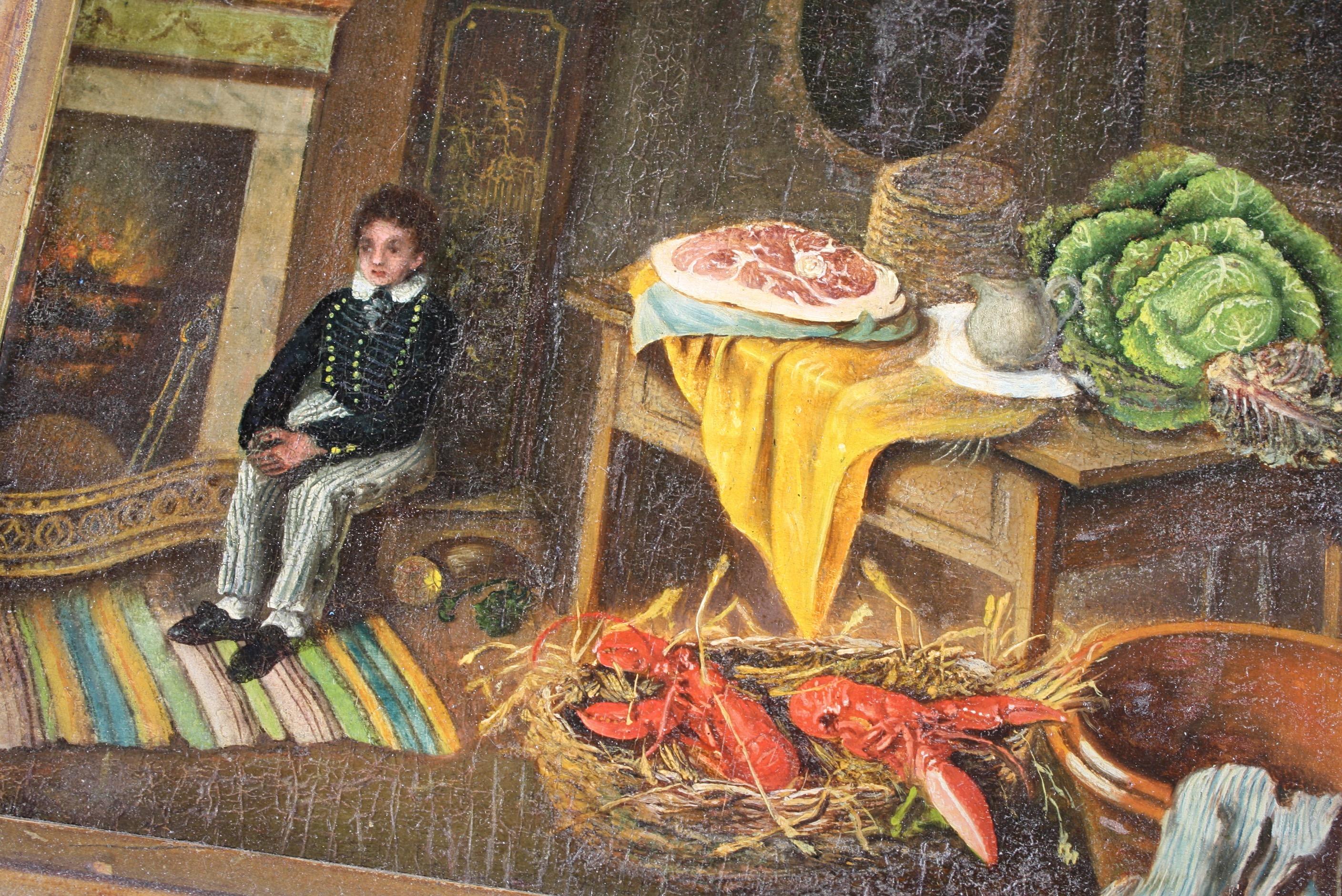 George III Huile sur panneau naïve du 19ème siècle, Boy & His Big Cabbage Folk Art Rutland Gallery, Londres en vente