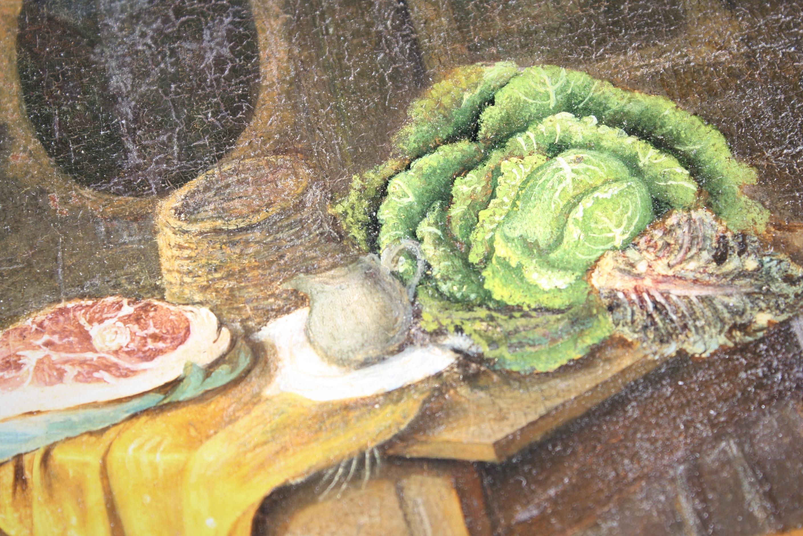 English 19th C Naive Oil on Board, Boy & His Big Cabbage Folk Art Rutland Gallery London For Sale