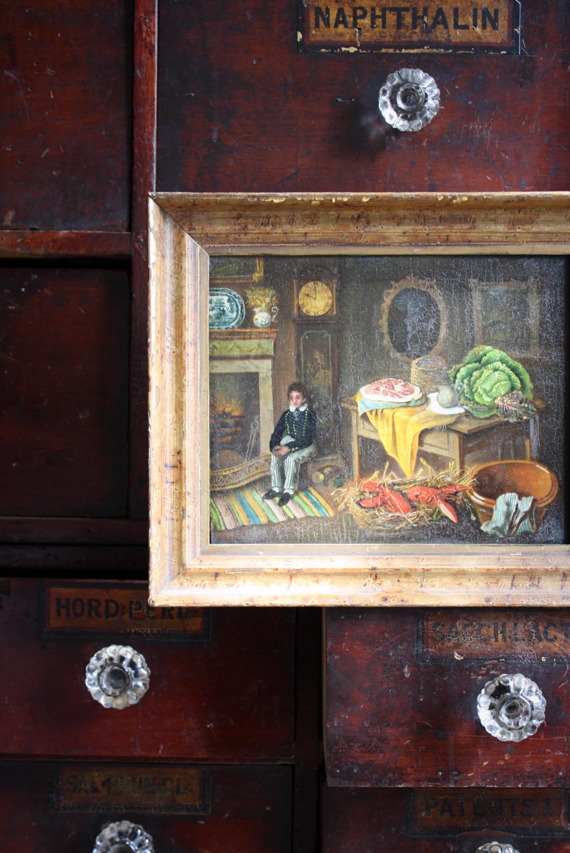 19th Century 19th C Naive Oil on Board, Boy & His Big Cabbage Folk Art Rutland Gallery London For Sale