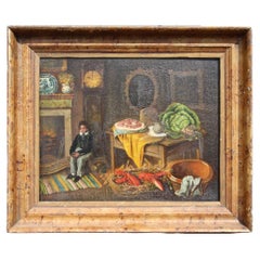 19th C Naive Oil on Board, Boy & His Big Cabbage Folk Art Rutland Gallery London