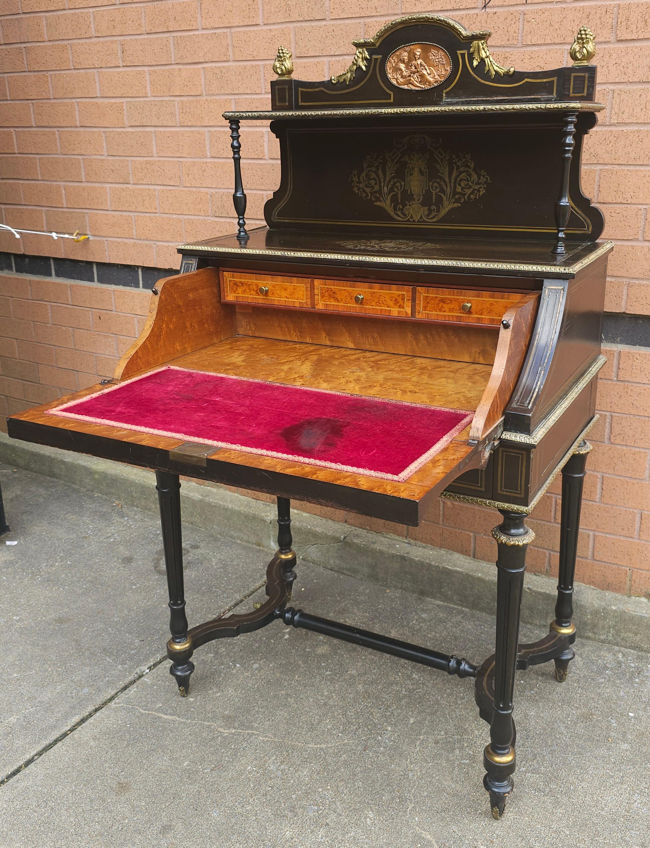19. C.  Napoleon III.-Sekretär-Schreibtisch aus ebonisiertem Bonheur Du Jour mit Boule-Intarsien im Angebot 4