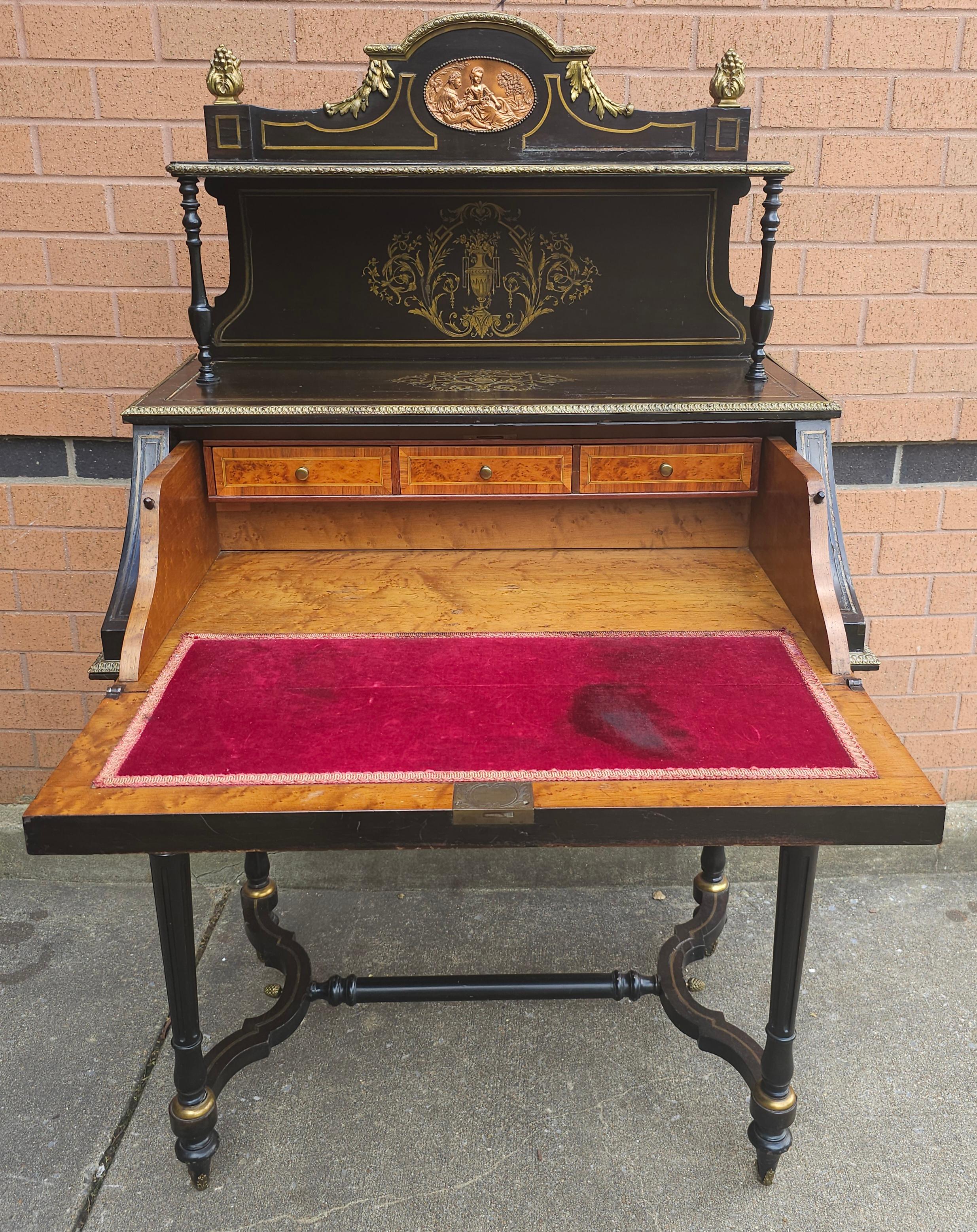 19. C.  Napoleon III.-Sekretär-Schreibtisch aus ebonisiertem Bonheur Du Jour mit Boule-Intarsien im Angebot 5