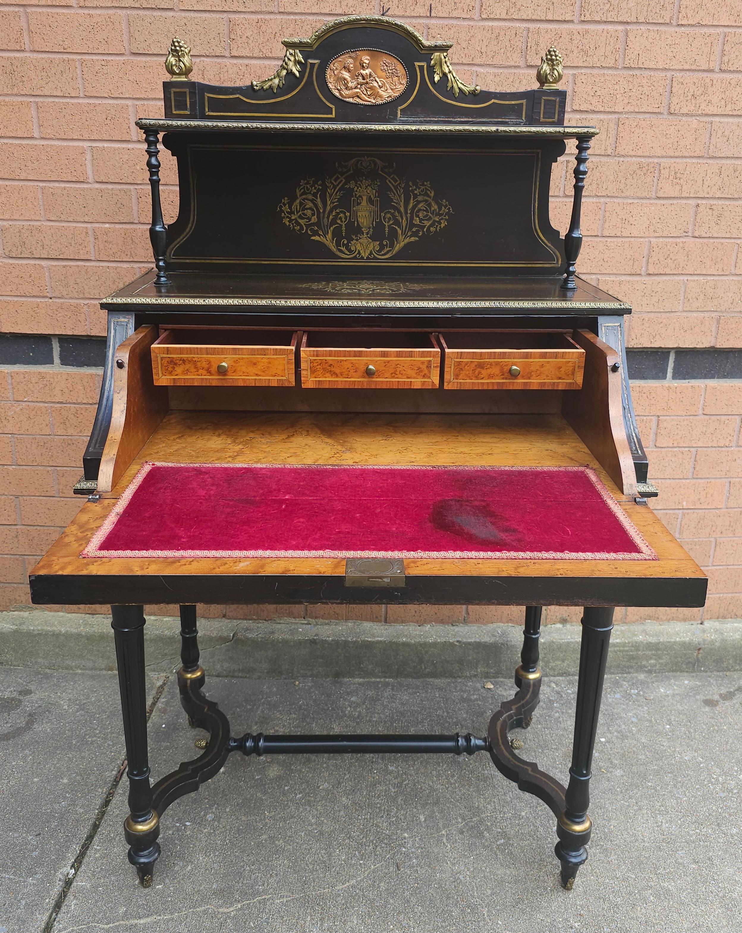 19. C.  Napoleon III.-Sekretär-Schreibtisch aus ebonisiertem Bonheur Du Jour mit Boule-Intarsien im Angebot 6