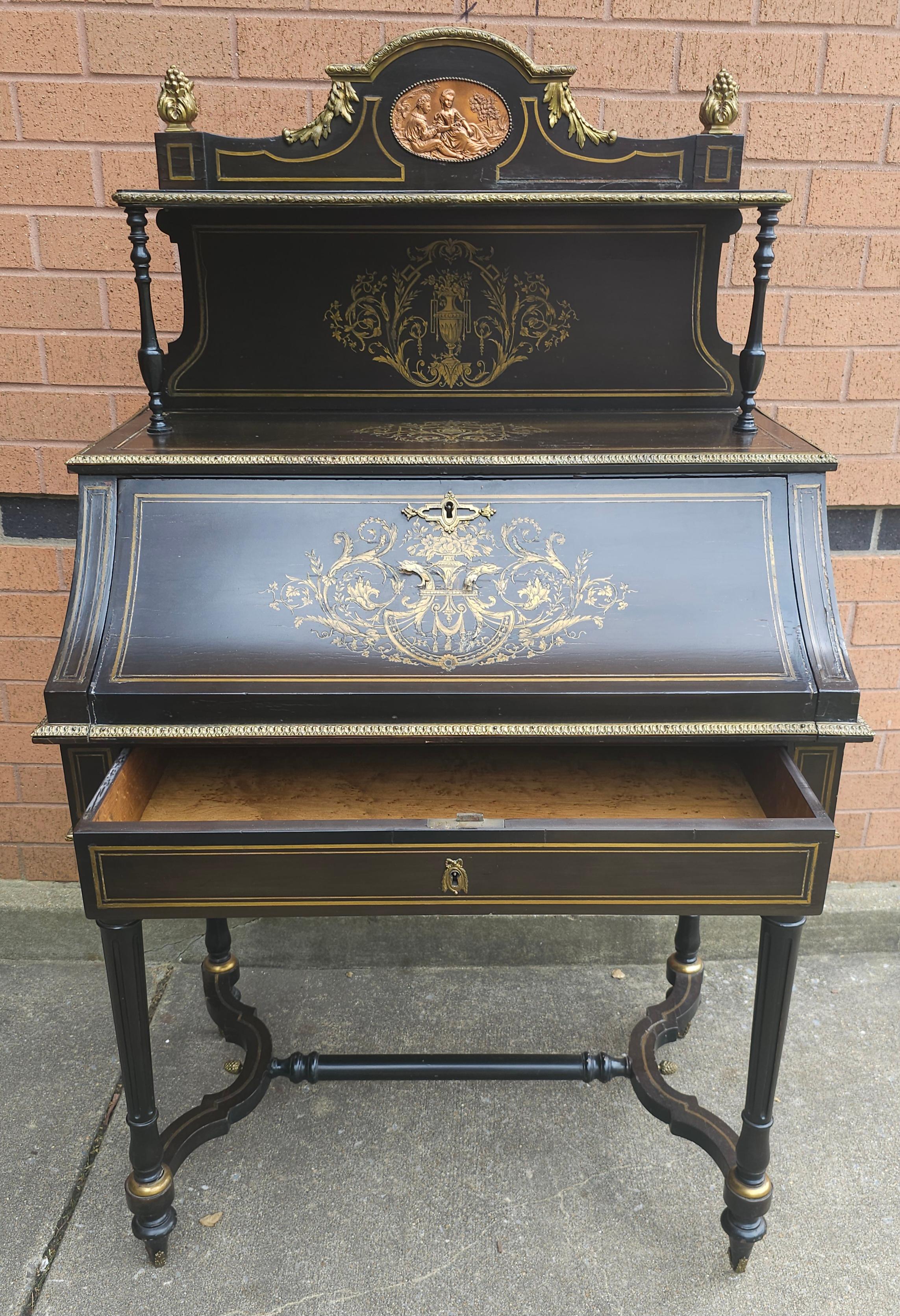 19. C.  Napoleon III.-Sekretär-Schreibtisch aus ebonisiertem Bonheur Du Jour mit Boule-Intarsien (Ebonisiert) im Angebot