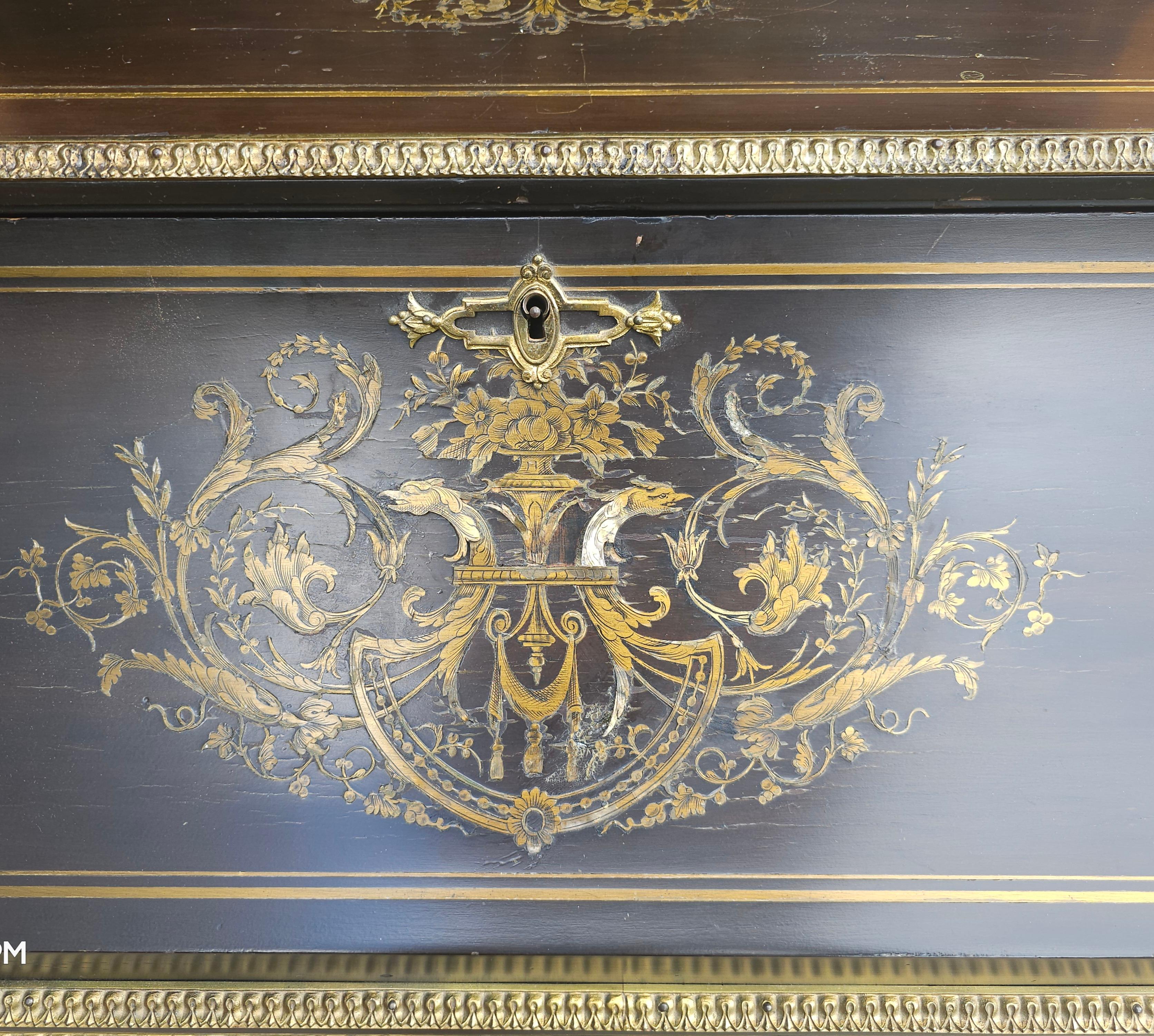 19. C.  Napoleon III.-Sekretär-Schreibtisch aus ebonisiertem Bonheur Du Jour mit Boule-Intarsien im Angebot 2