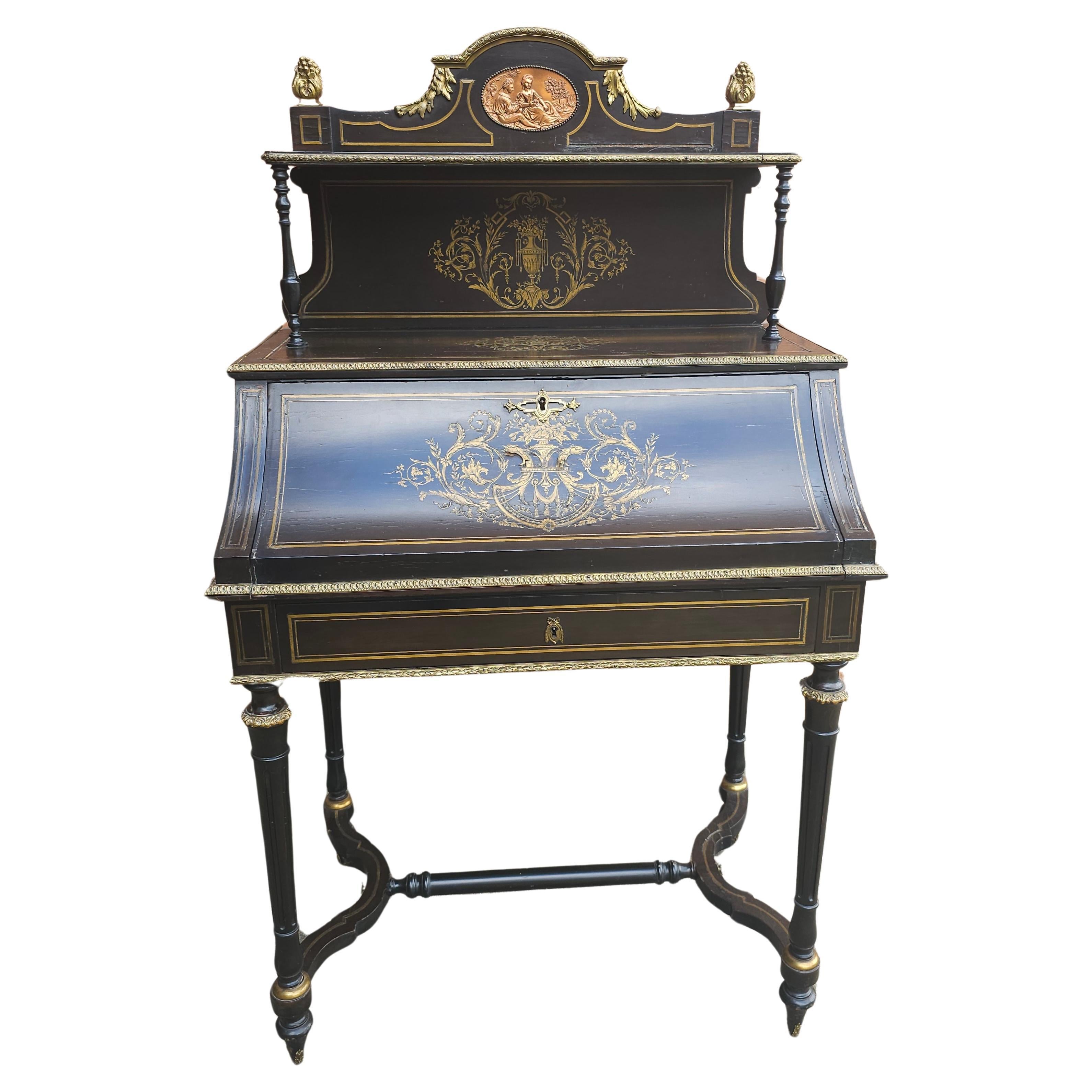 Siglo XIX  Escritorio secretario Napoleón III Boule Marquetería Ebonizada Bonheur Du Jour
