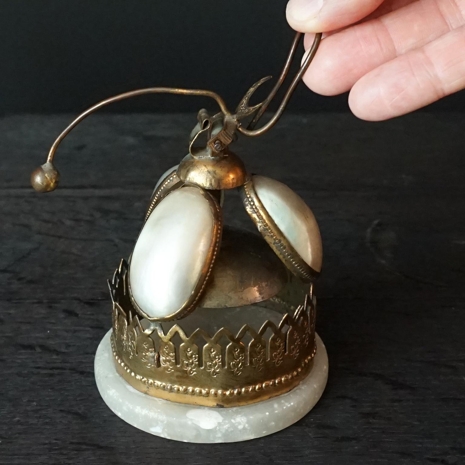19th C Napoleon III French Mother of Pearl Shell Alabaster and Brass Hotel Bell 3