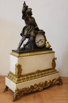 19th Century Napoleon III Knight Clock In Bronze and Marble