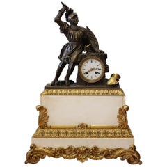 19th Century Napoleon III Knight Clock In Bronze and Marble