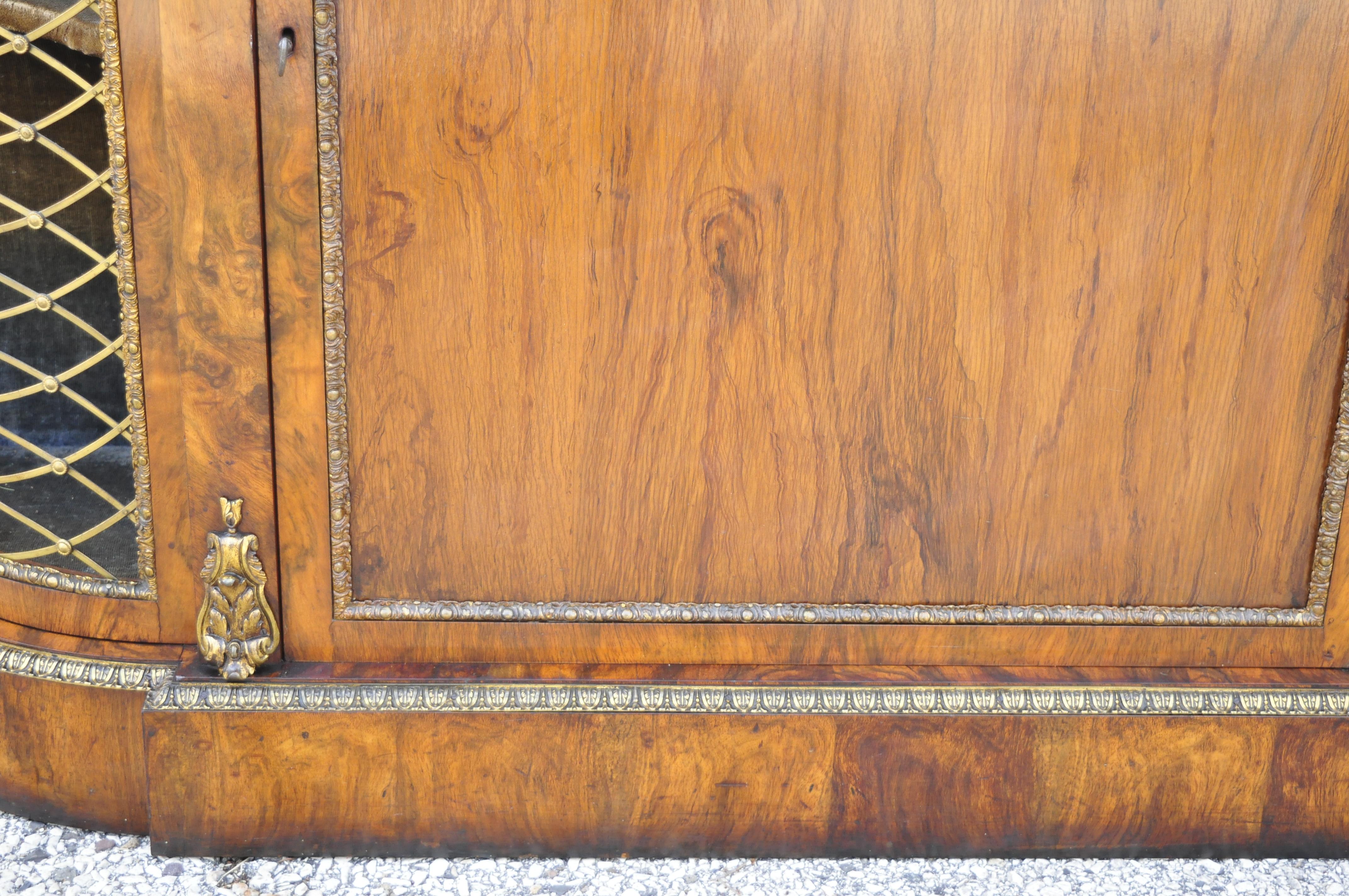 19th C Napoleon III Rosewood Sideboard Buffet Credenza Cabinet w/ Brass Lattice For Sale 6