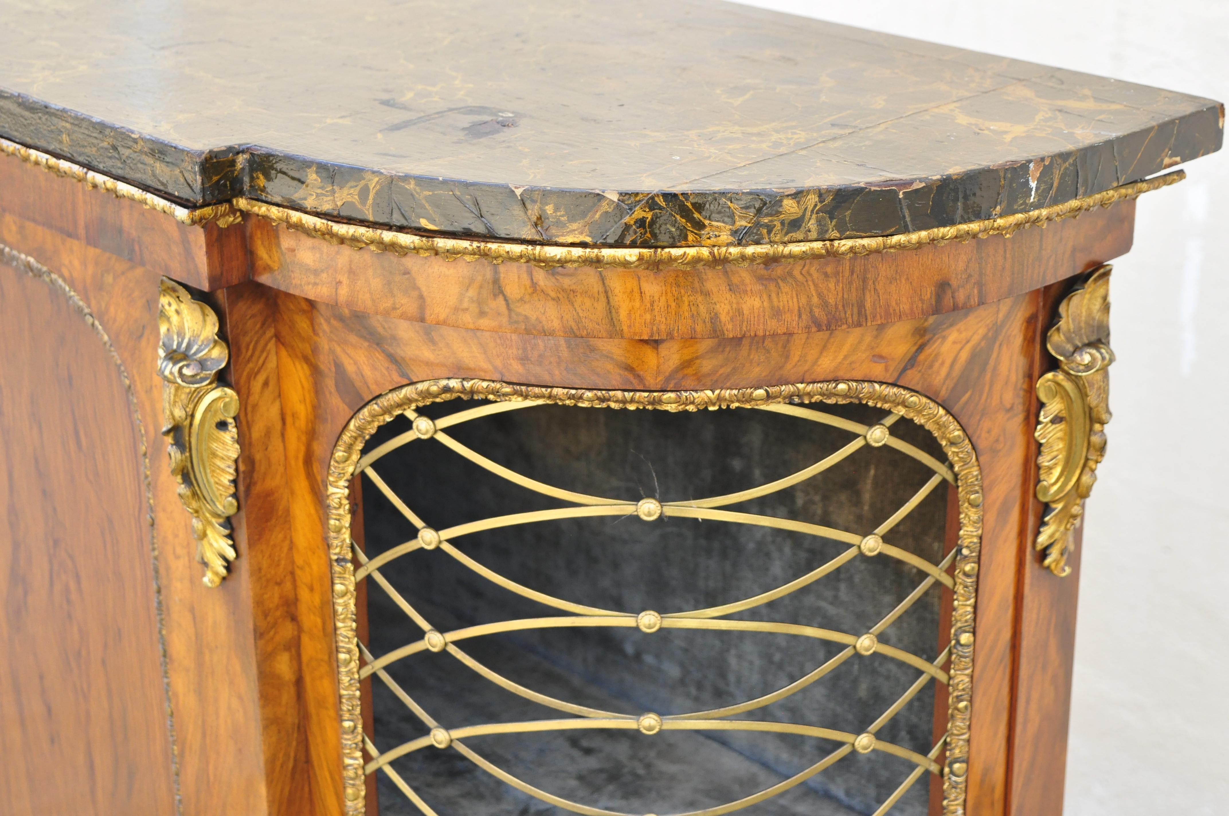 19th C Napoleon III Rosewood Sideboard Buffet Credenza Cabinet w/ Brass Lattice For Sale 7