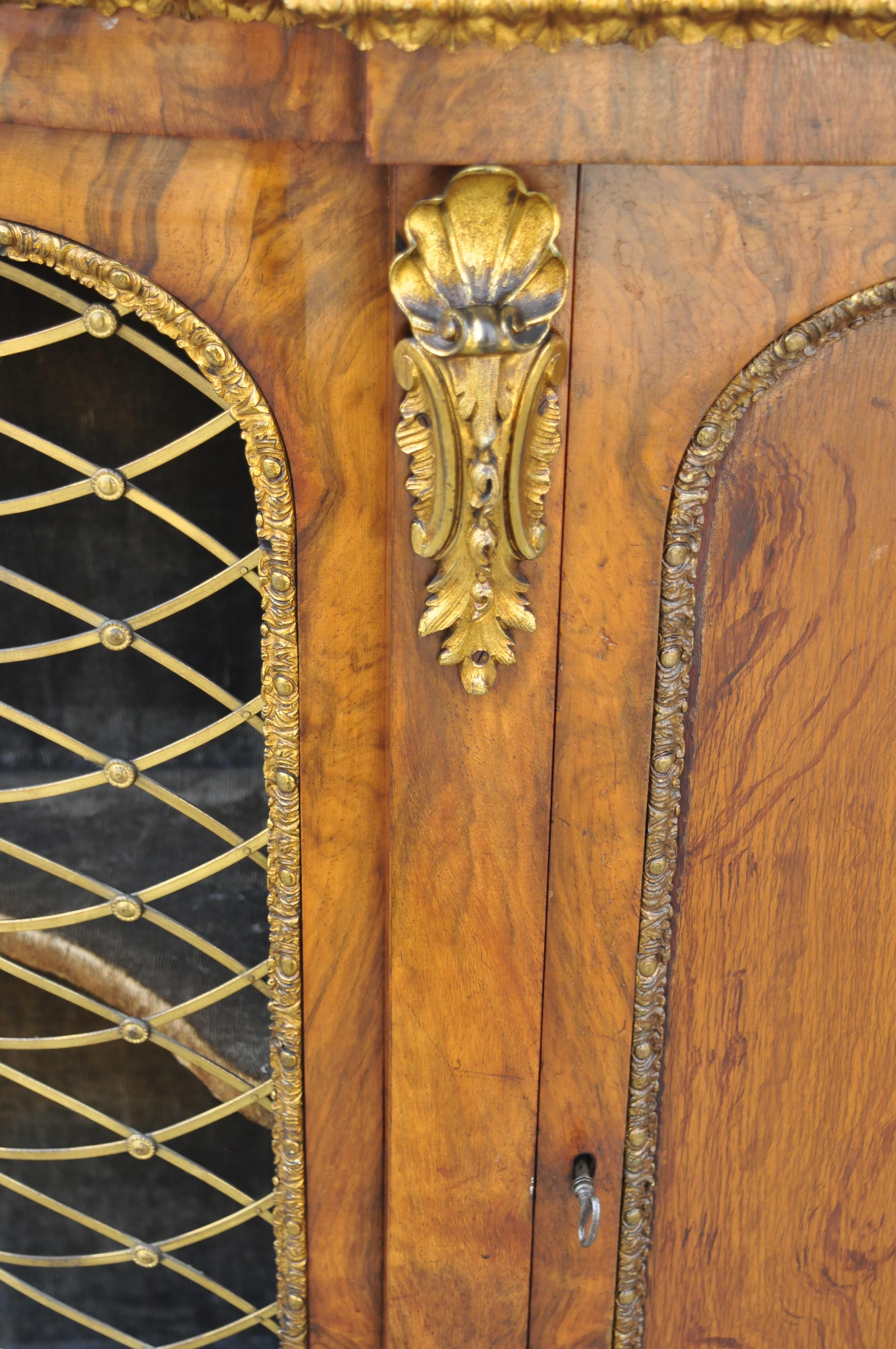 19th C Napoleon III Rosewood Sideboard Buffet Credenza Cabinet w/ Brass Lattice In Good Condition For Sale In Philadelphia, PA