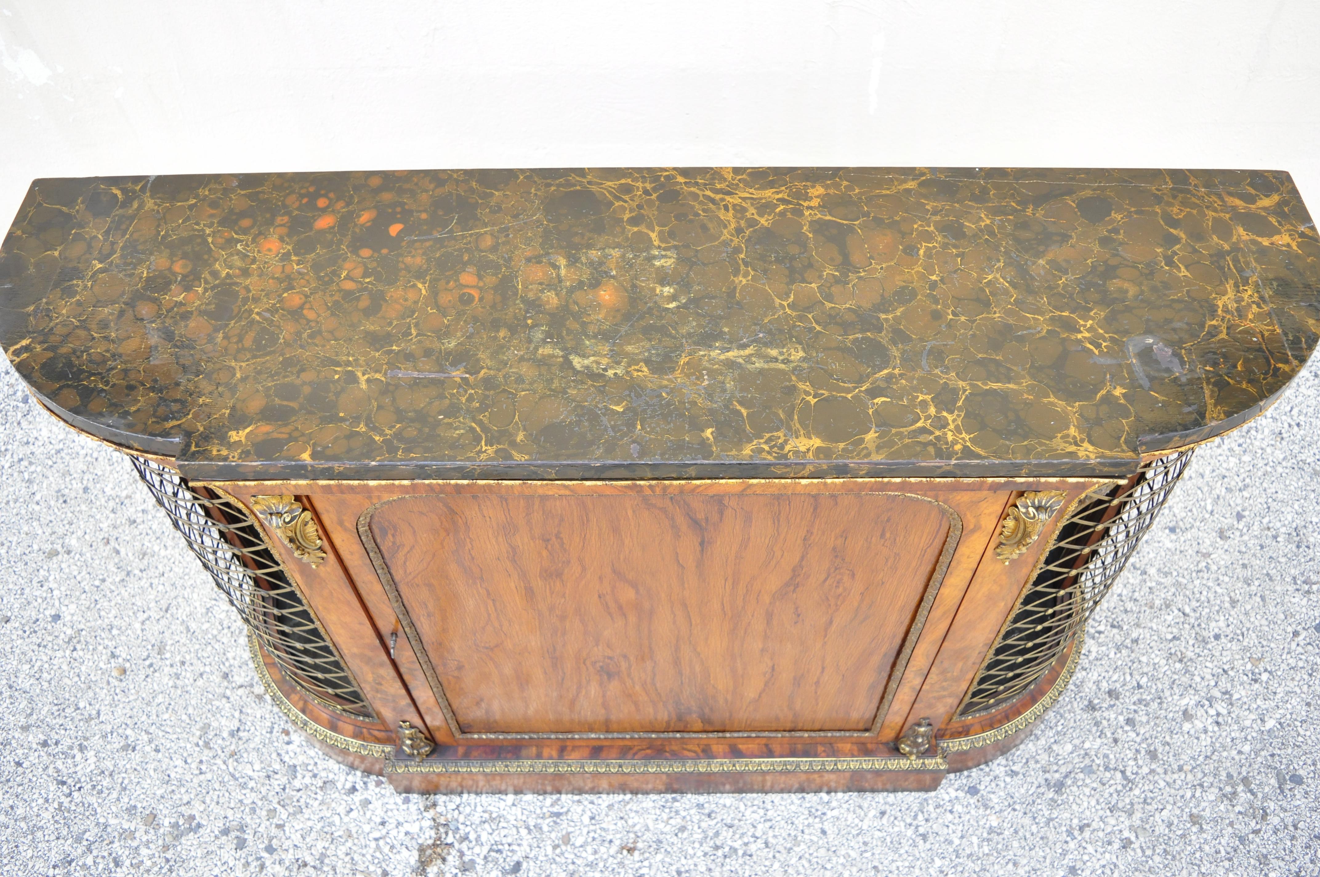 19th Century 19th C Napoleon III Rosewood Sideboard Buffet Credenza Cabinet w/ Brass Lattice For Sale