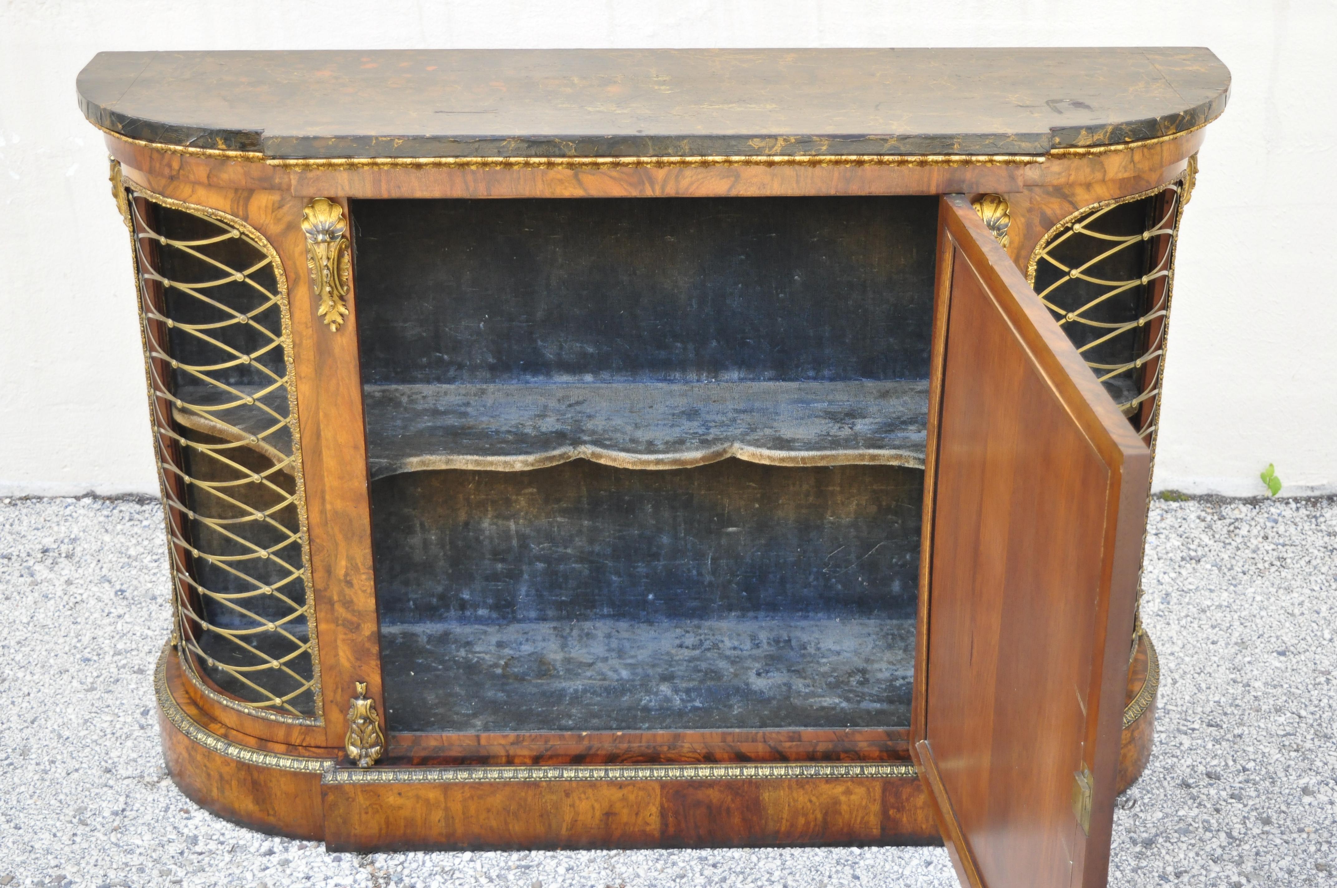 19th C Napoleon III Rosewood Sideboard Buffet Credenza Cabinet w/ Brass Lattice For Sale 4