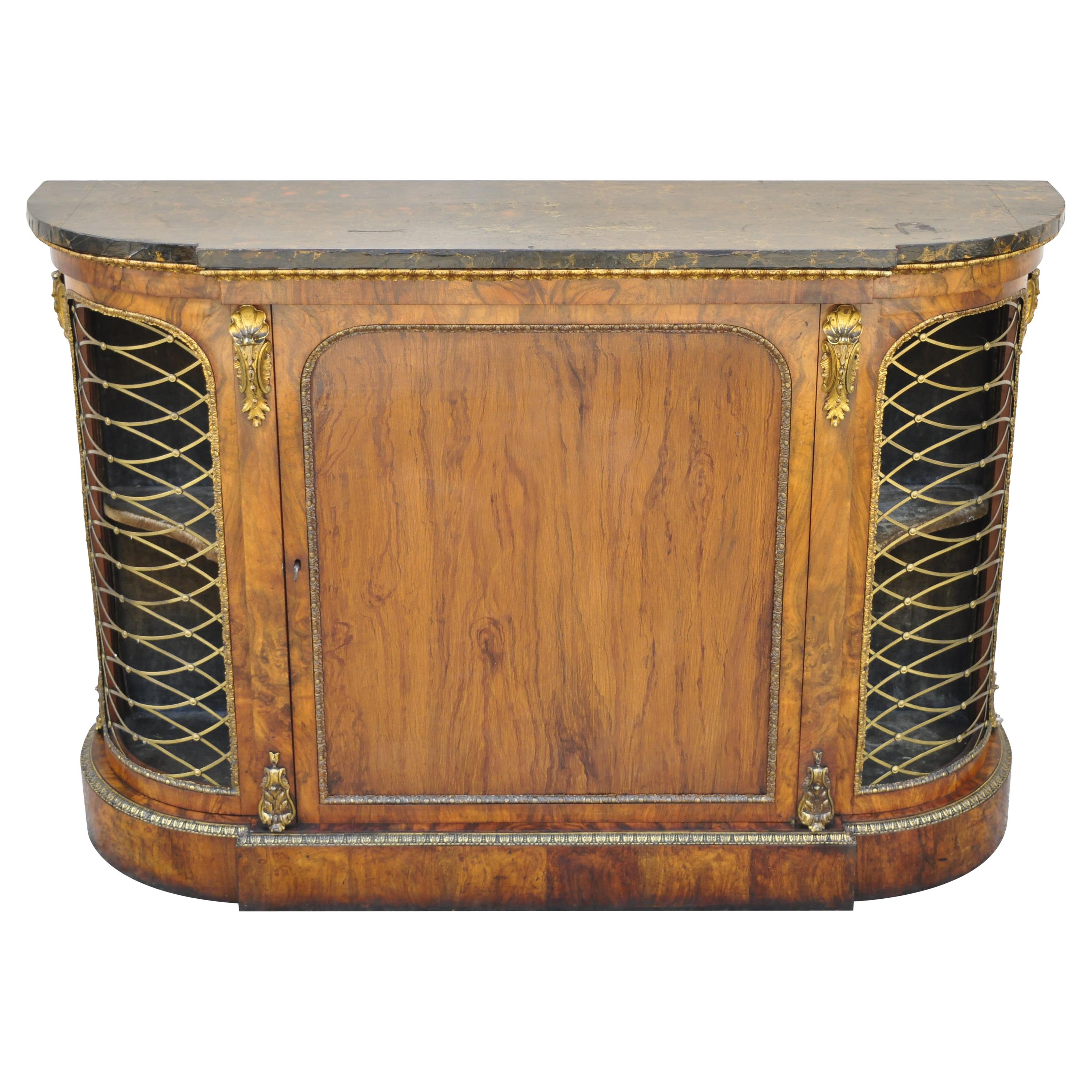 19th C Napoleon III Rosewood Sideboard Buffet Credenza Cabinet w/ Brass Lattice For Sale