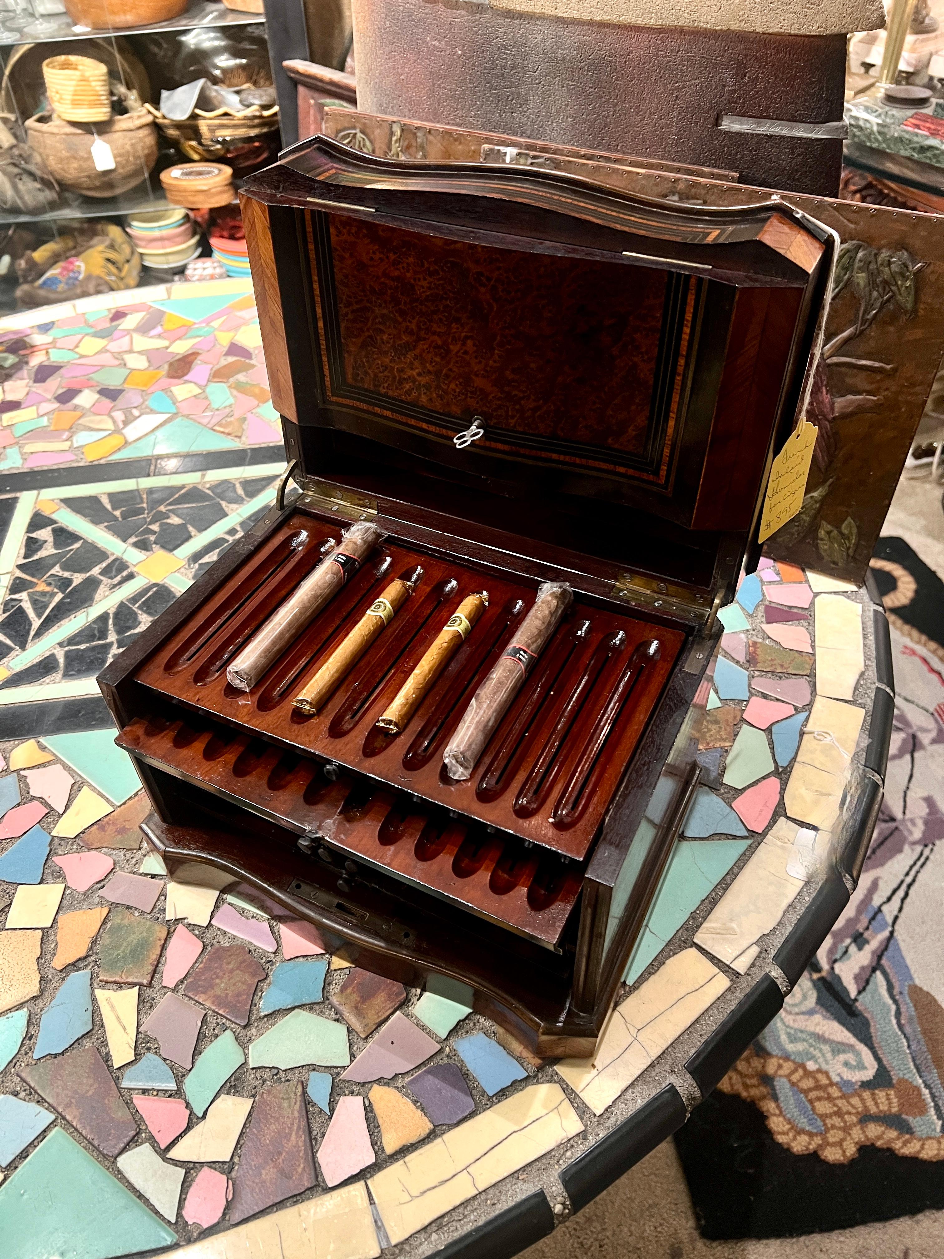 Regency 19th C. Napoleon Mother of Pearl and Rosewood Cigar Cellar with Four Drawers For Sale