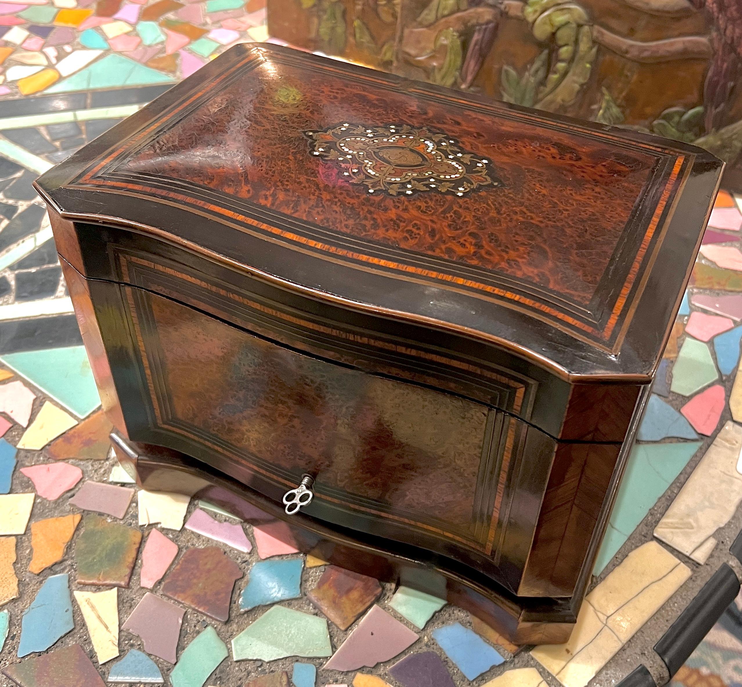 French 19th C. Napoleon Mother of Pearl and Rosewood Cigar Cellar with Four Drawers For Sale