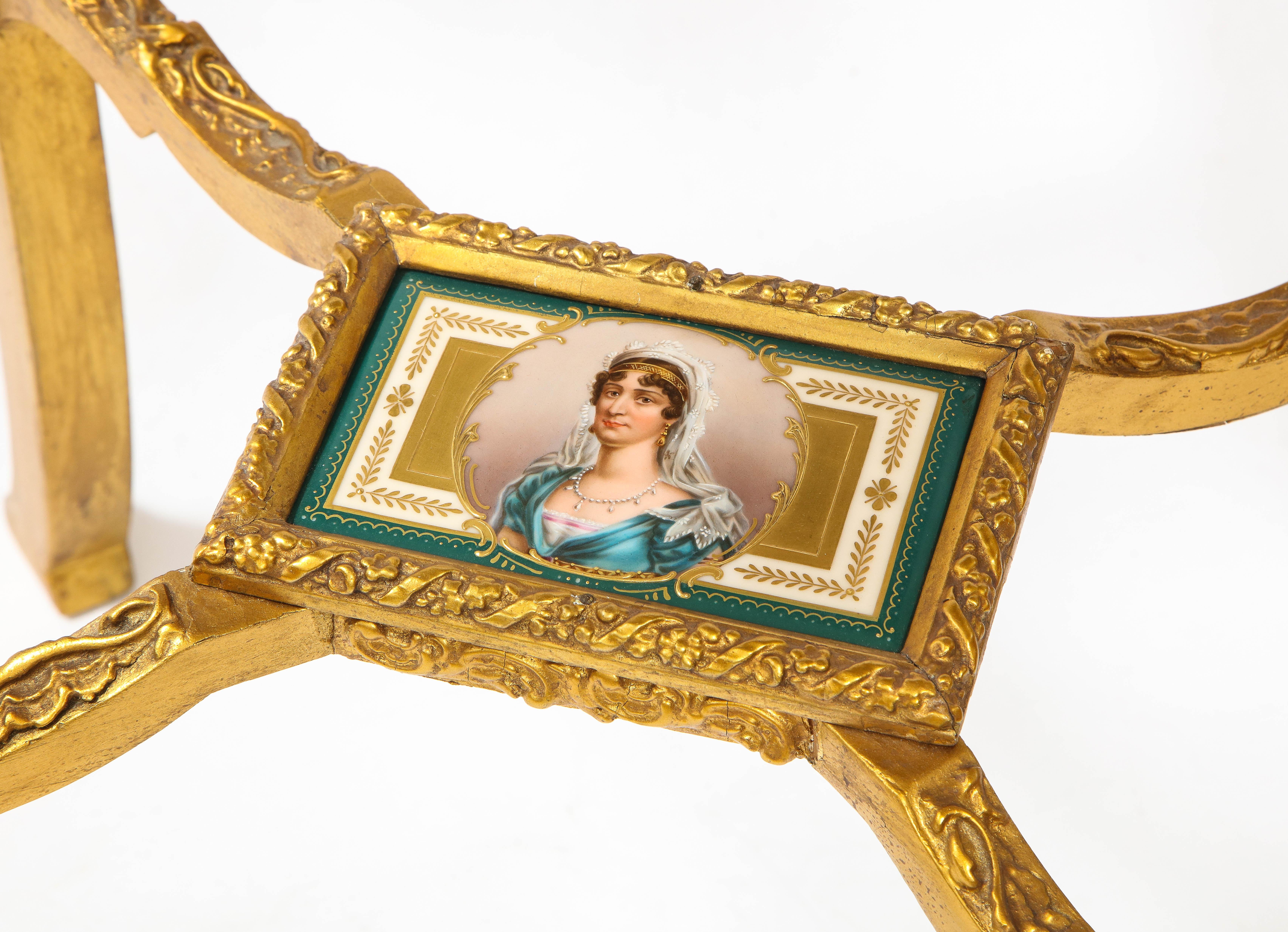 19th C. Napoleonic Royal Vienna Giltwood Side Table w/ Inlaid Porcelain Plaques For Sale 6